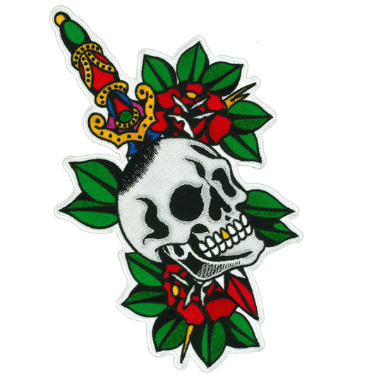 Skull Dagger and Roses 8" Patch