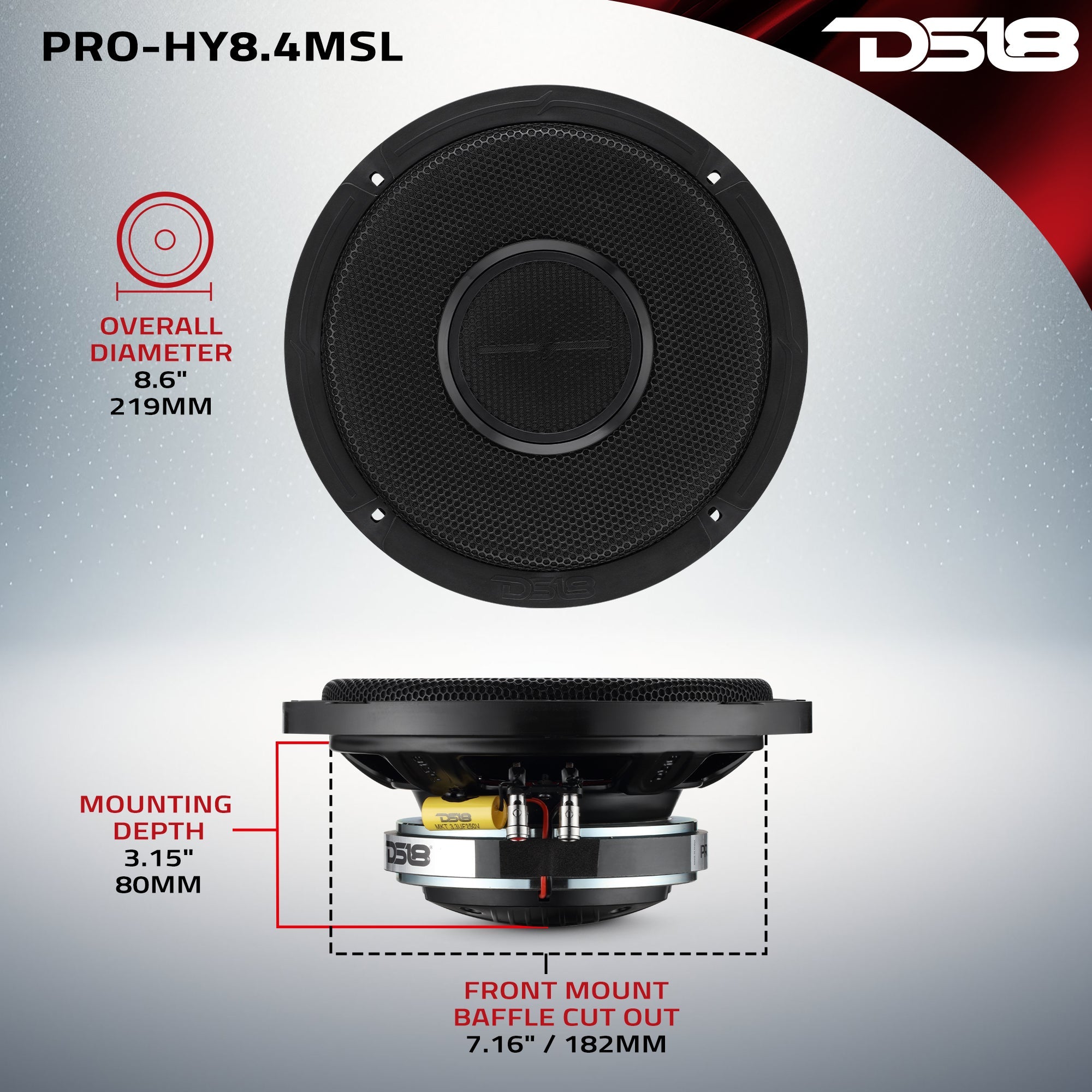 PRO 8" Shallow Coaxial Hybrid Mid-Range Loudspeaker with Built-in Driver | 200W RMS 4-Ohm