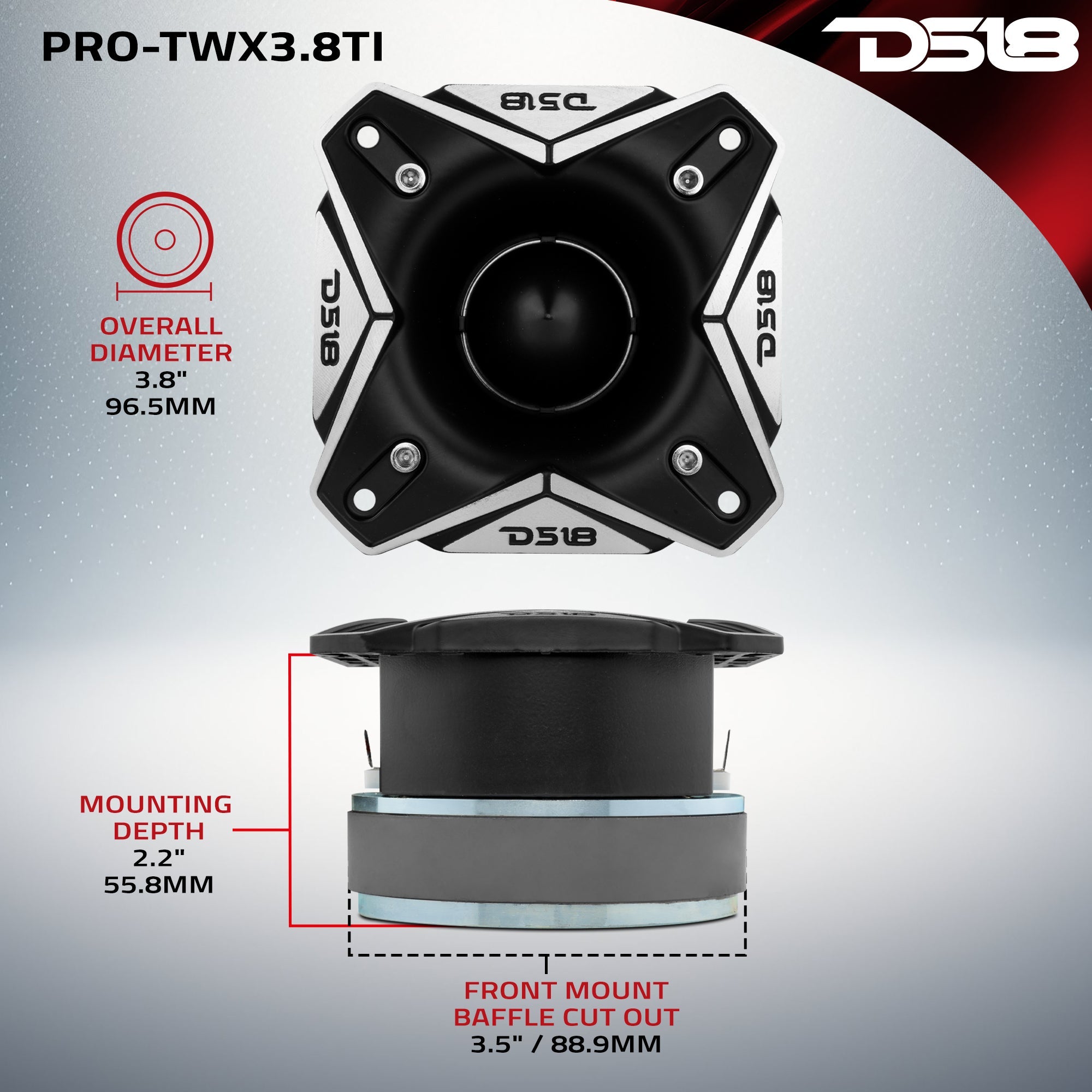 3.8" Super Bullet Tweeter | 250W RMS 1.5" Titanium 8-Ohm Vc
