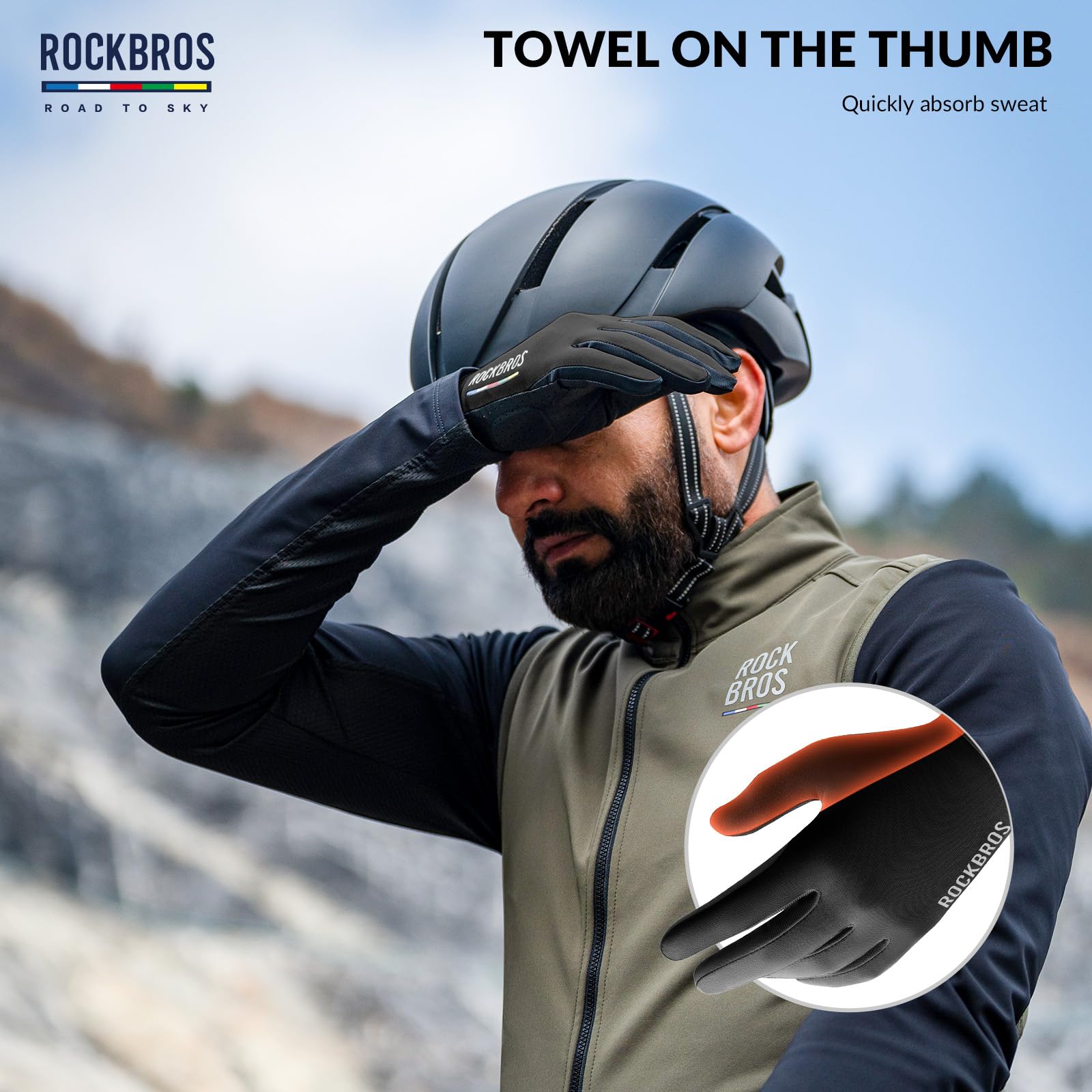 ROCKBROS Road-to-Sky Spring Summer Cycling Gloves Full Finger Touch Screen
