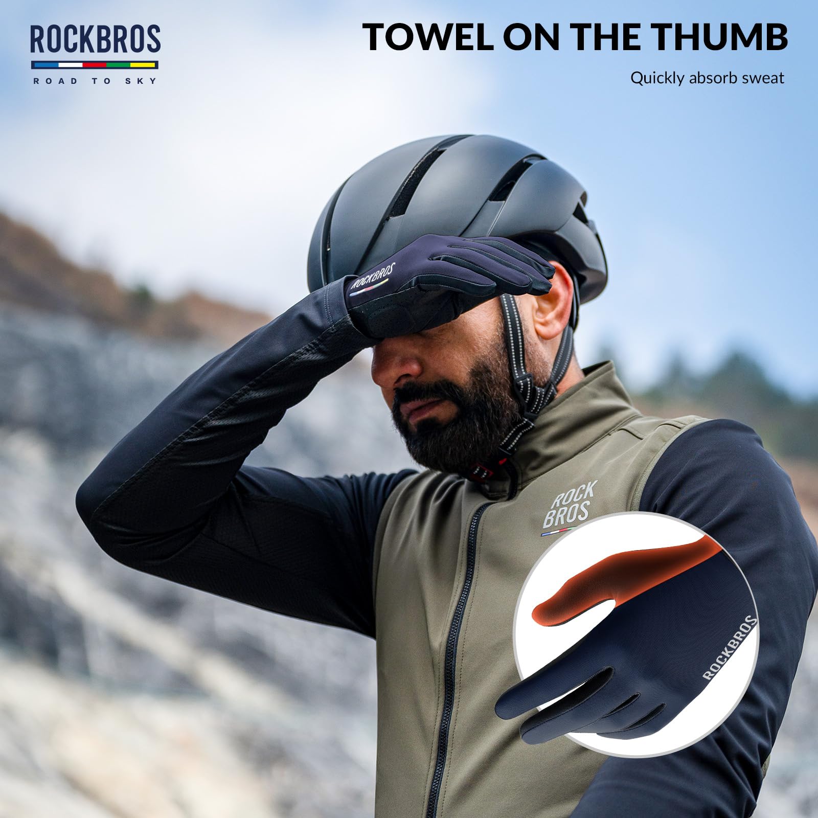 ROCKBROS Road-to-Sky Spring Summer Cycling Gloves Full Finger Touch Screen