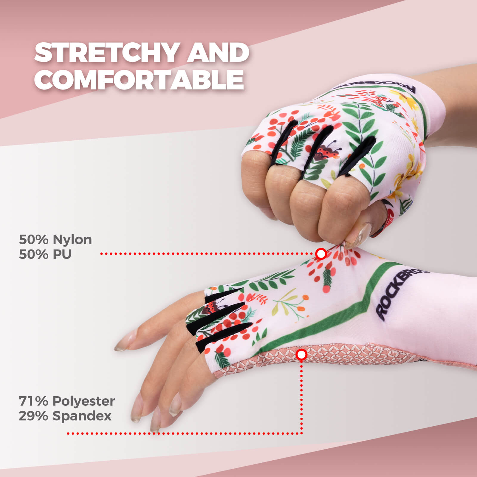 ROCKBROS Half-Finger Women Fingerless Cycling Gloves Summer