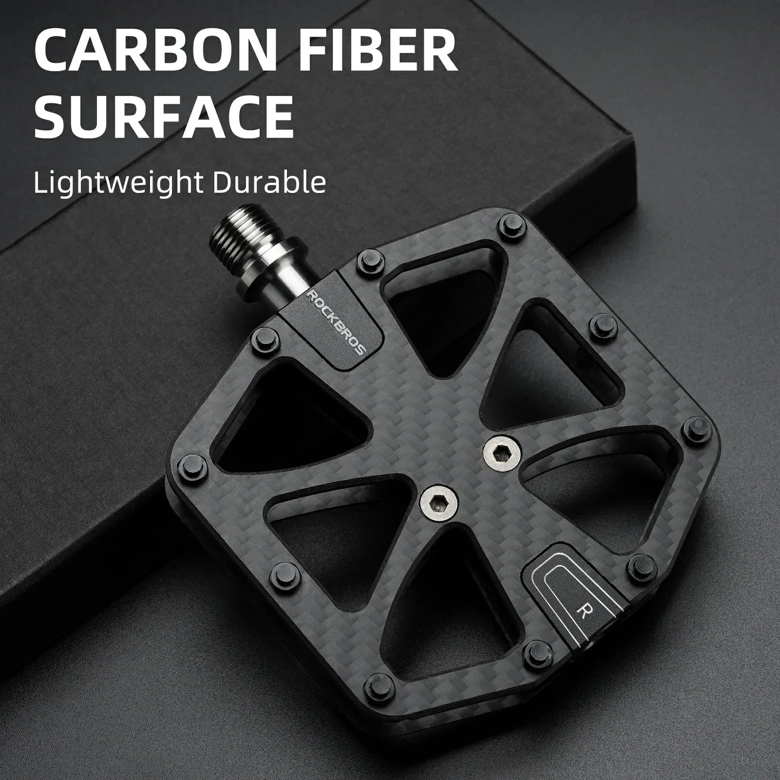 ROCKBROS Carbon Fiber Bike Pedals Lightweight 3-Bearing Non-Slip 9/16" Wide Flat
