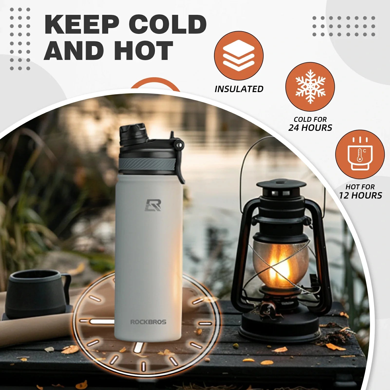 ROCKBROS Stainless Steel Insulated Water Bottle with Straw