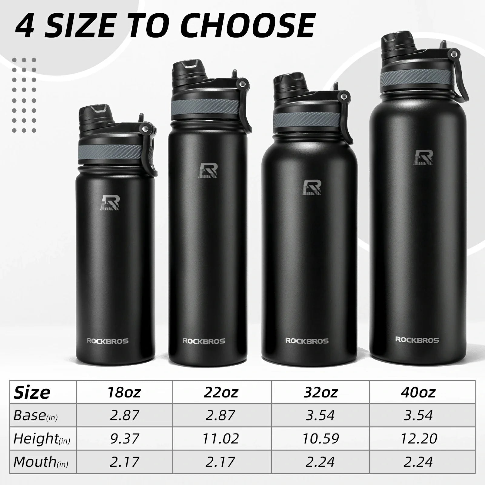 ROCKBROS Stainless Steel Insulated Water Bottle with Straw