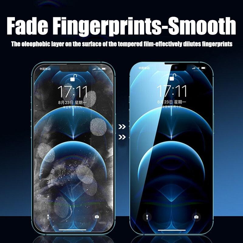 4PCS Tempered Glass For iPhone 11 12 13 14 Pro MAX XR X XS Max Screen Protector on For iPhone 12 11 13 14 Mini 7 8 6 Plus Glass Edge- Bubble Free- Scratch Resistant Protective Film For iPhone