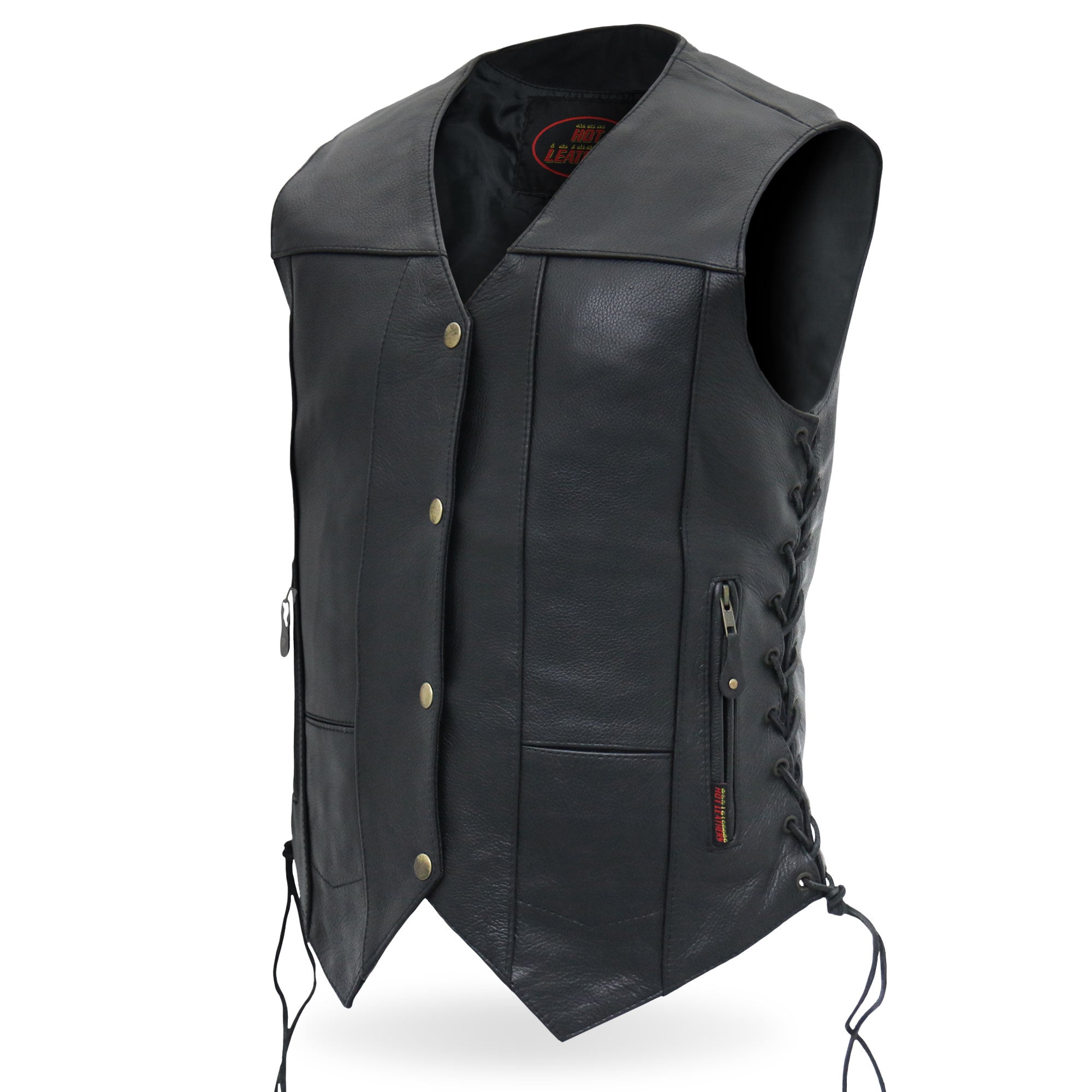 VSL1008 Ladies Black Motorcycle 'Ten Pocket' Leather Biker Vest