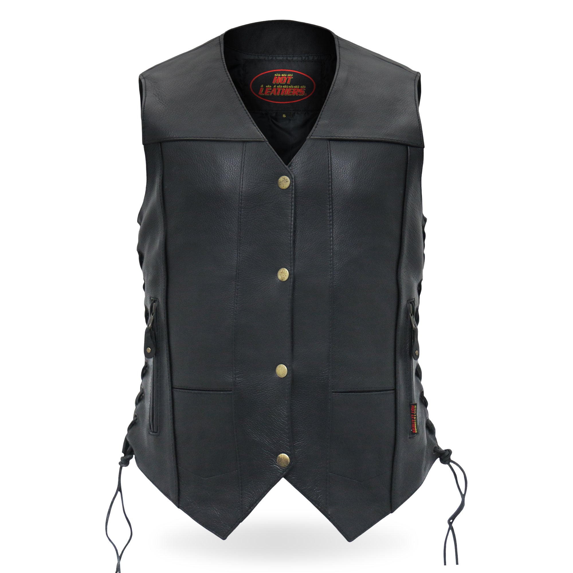 VSL1008 Ladies Black Motorcycle 'Ten Pocket' Leather Biker Vest