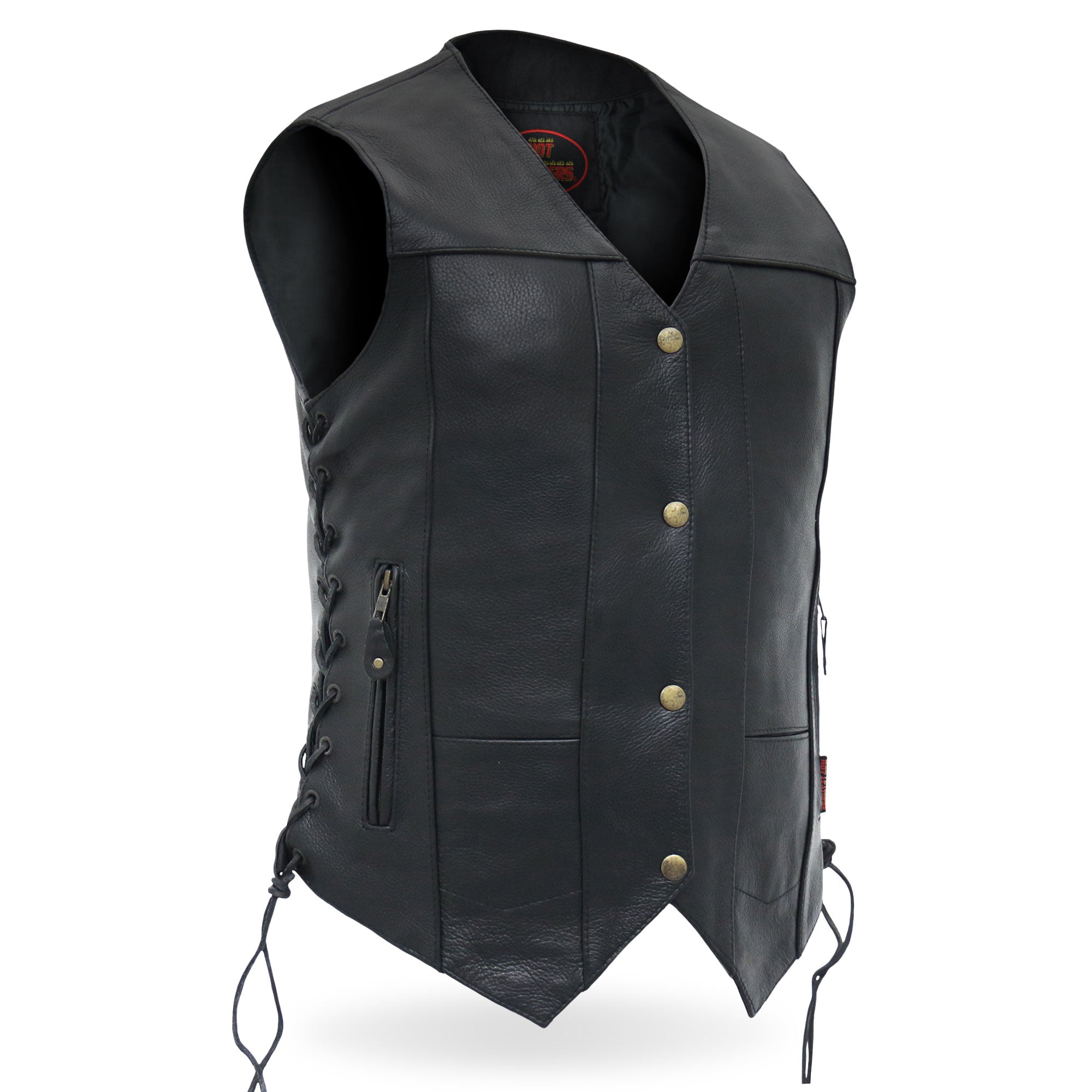 VSL1008 Ladies Black Motorcycle 'Ten Pocket' Leather Biker Vest