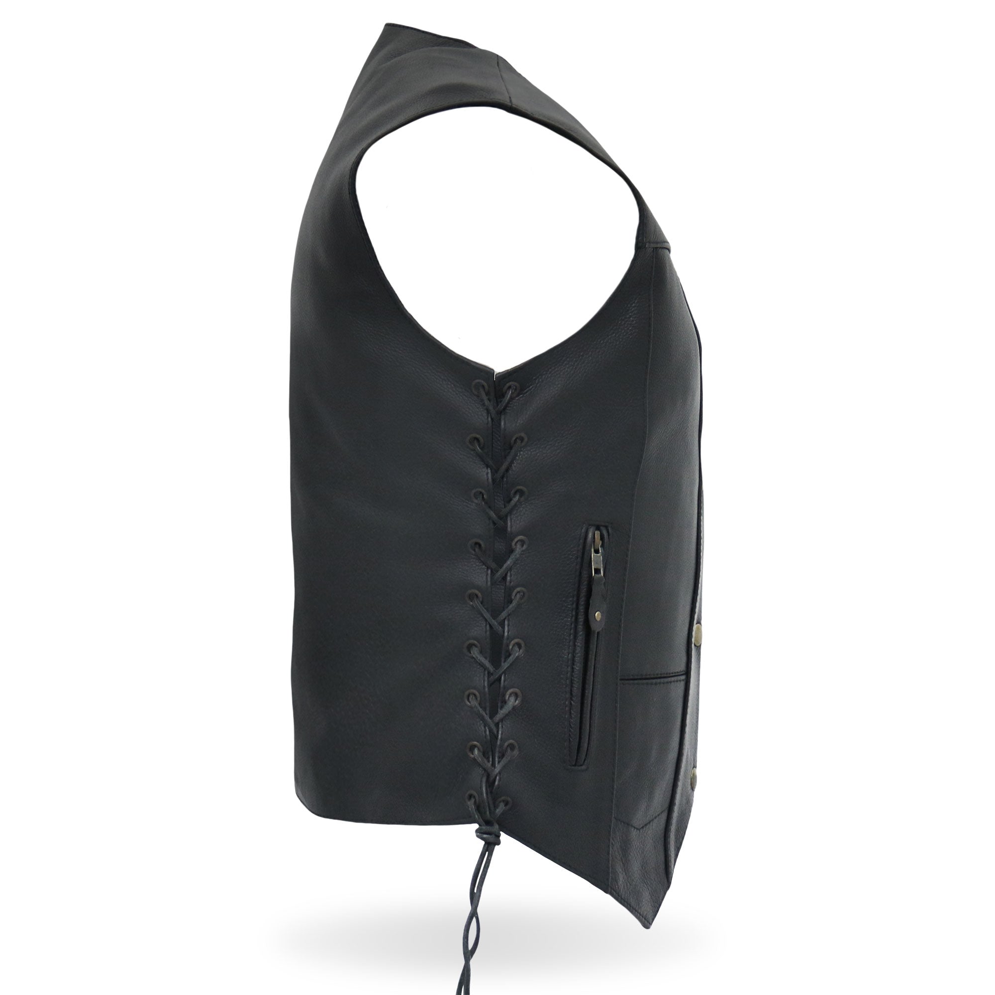 VSL1008 Ladies Black Motorcycle 'Ten Pocket' Leather Biker Vest