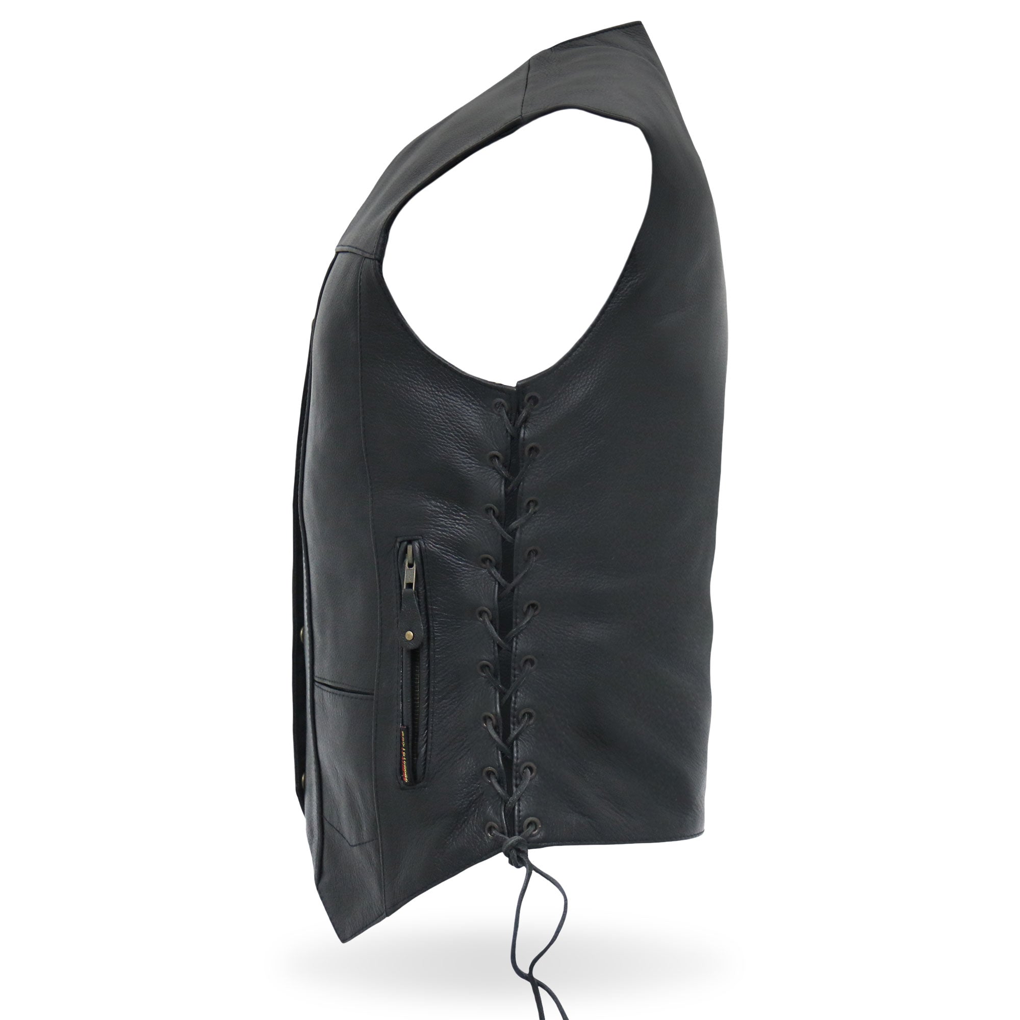 VSL1008 Ladies Black Motorcycle 'Ten Pocket' Leather Biker Vest