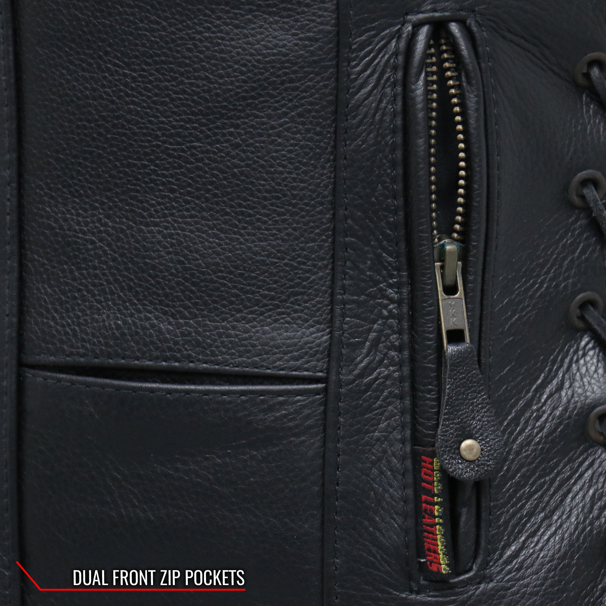 VSL1008 Ladies Black Motorcycle 'Ten Pocket' Leather Biker Vest