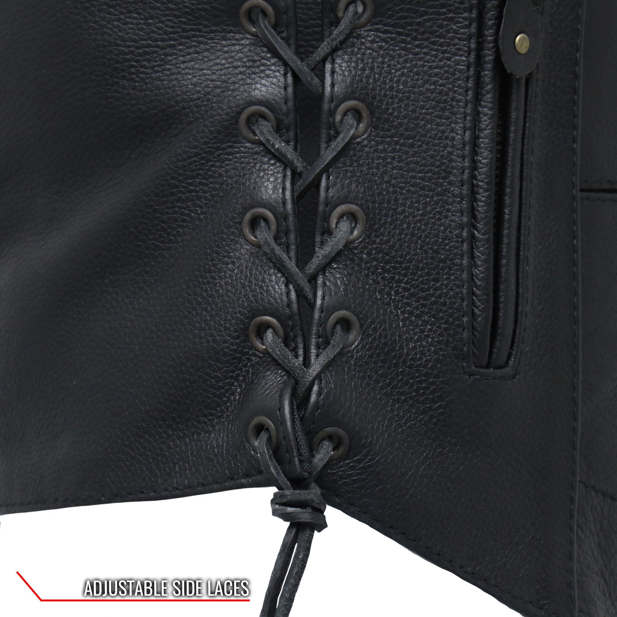 VSL1008 Ladies Black Motorcycle 'Ten Pocket' Leather Biker Vest