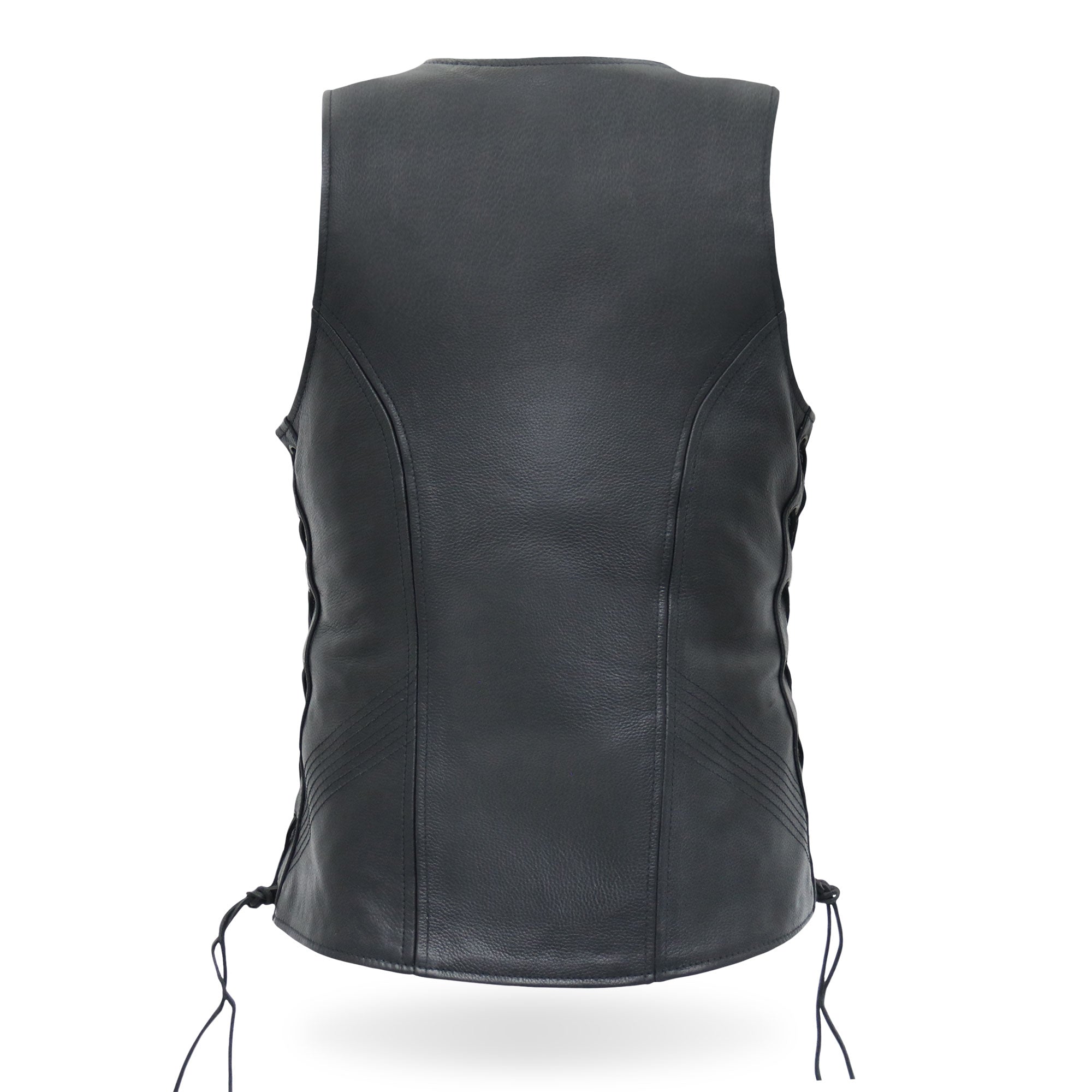 VSL1013 Ladies motorcycle style Black Leather Side Lace Zip-Up Biker Vest