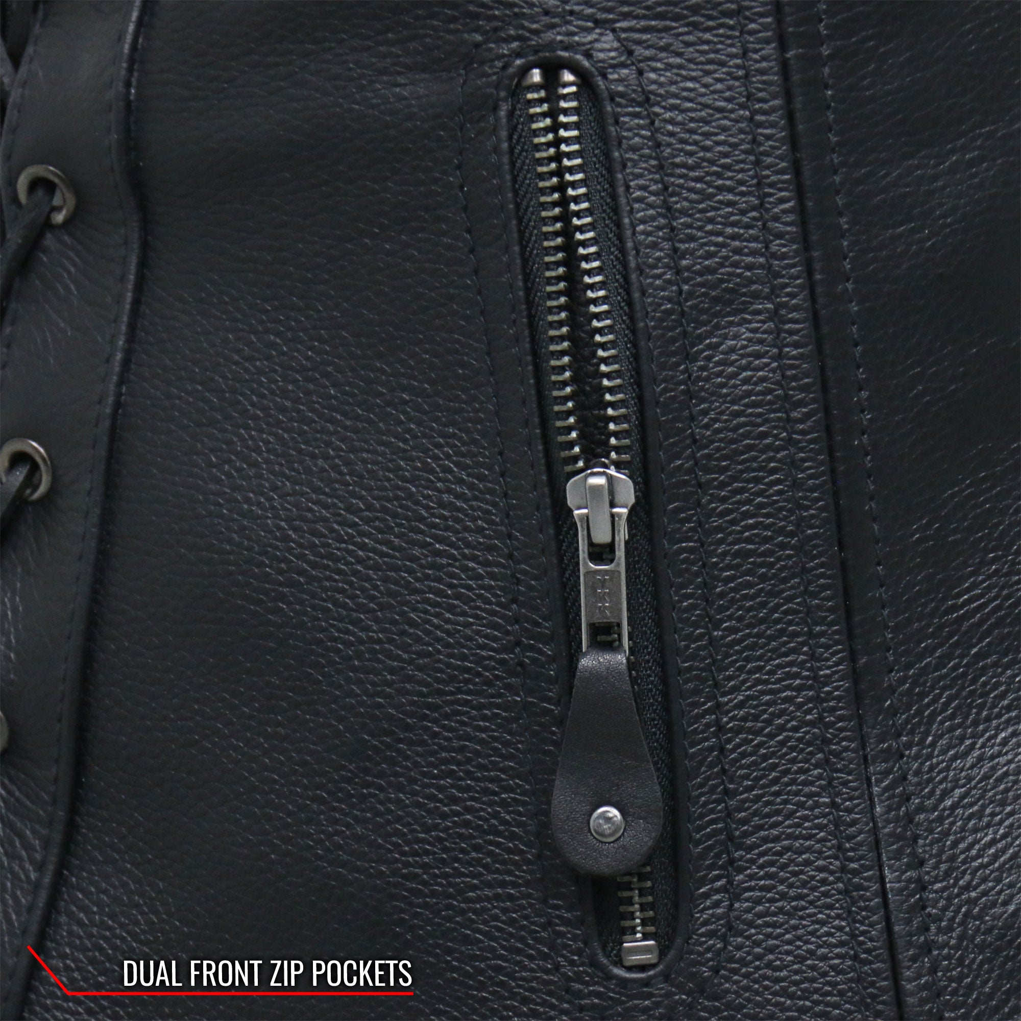 VSL1013 Ladies motorcycle style Black Leather Side Lace Zip-Up Biker Vest