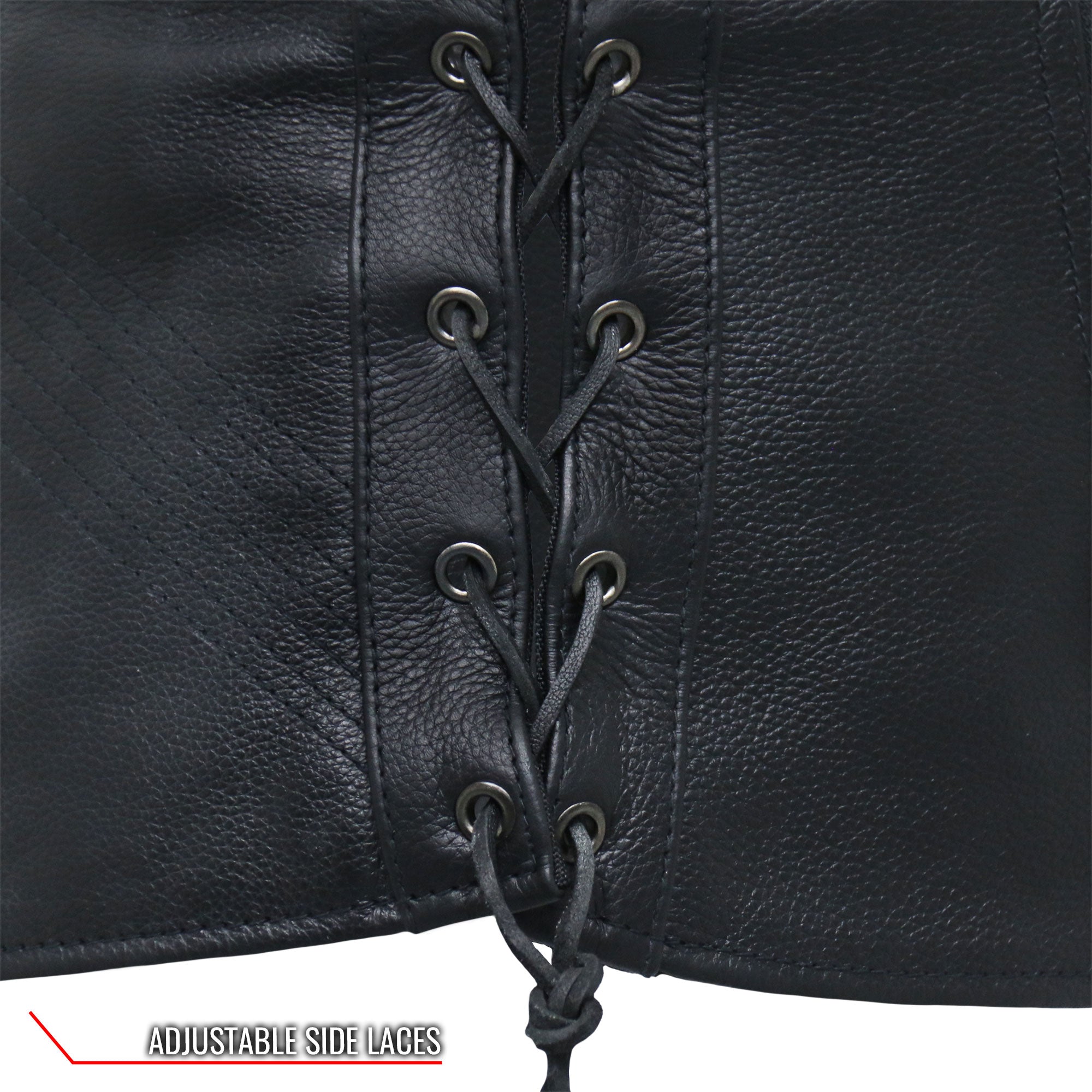 VSL1013 Ladies motorcycle style Black Leather Side Lace Zip-Up Biker Vest