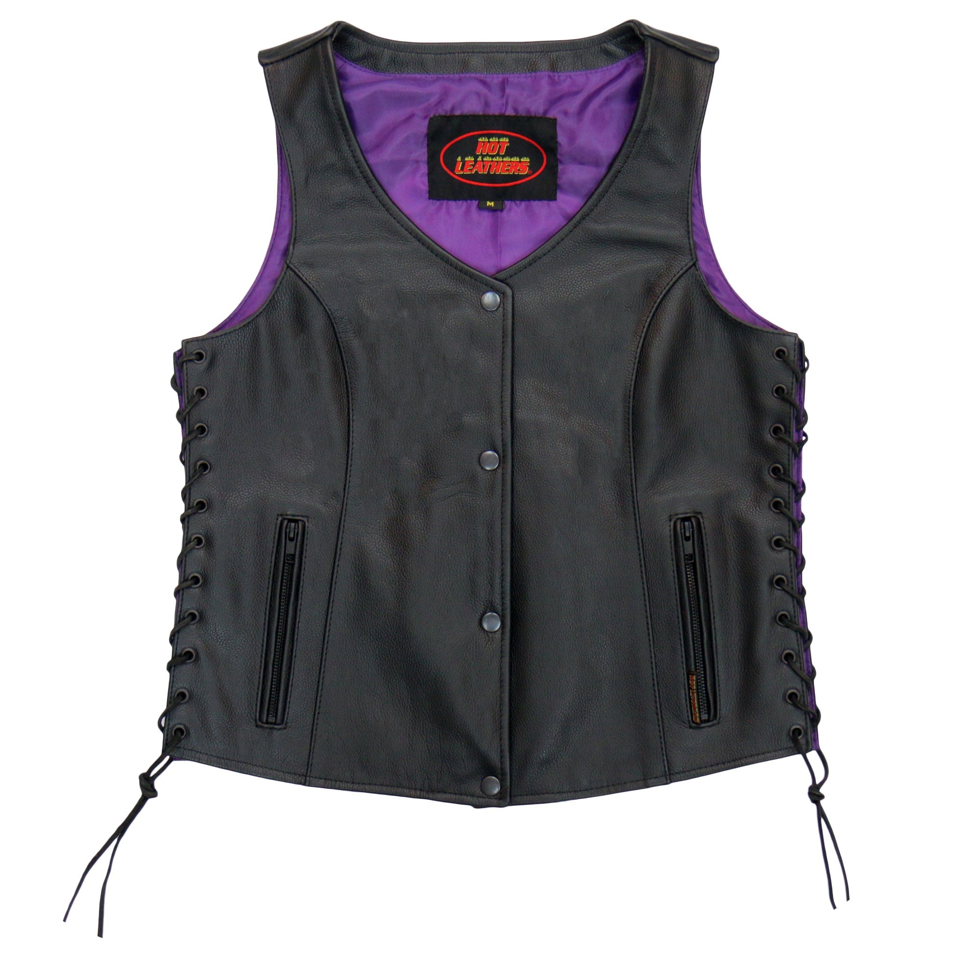 VSL2001 Ladies Black motorcycle style 'Fleur De Lis Cross' Leather Biker Vest