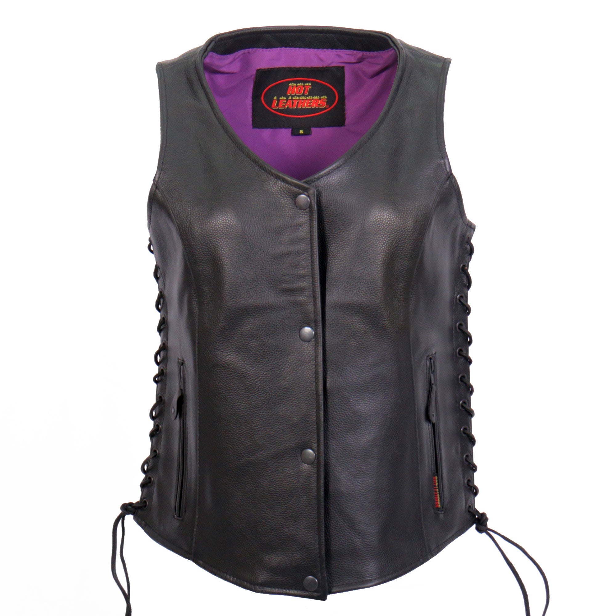 VSL2001 Ladies Black motorcycle style 'Fleur De Lis Cross' Leather Biker Vest
