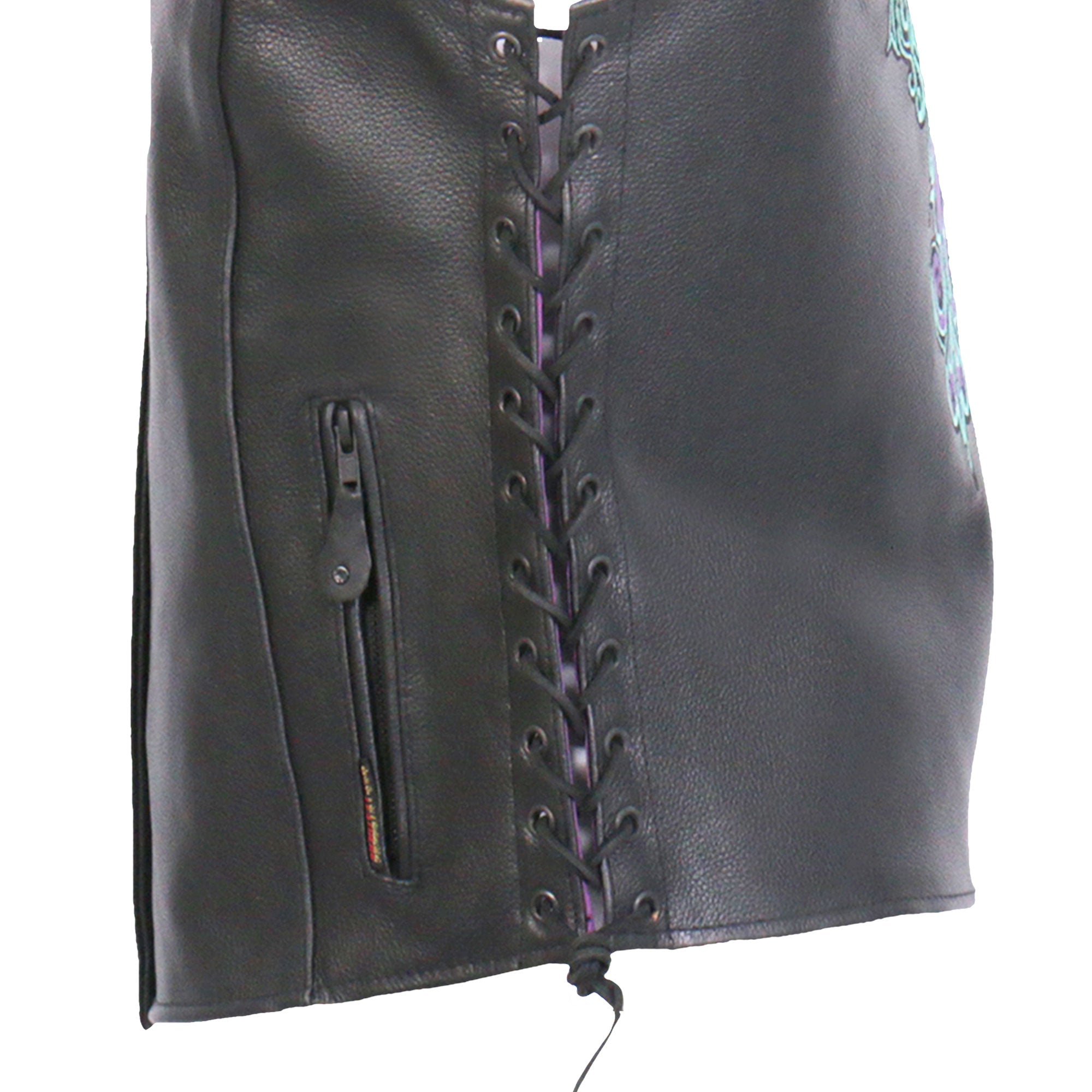 VSL2001 Ladies Black motorcycle style 'Fleur De Lis Cross' Leather Biker Vest