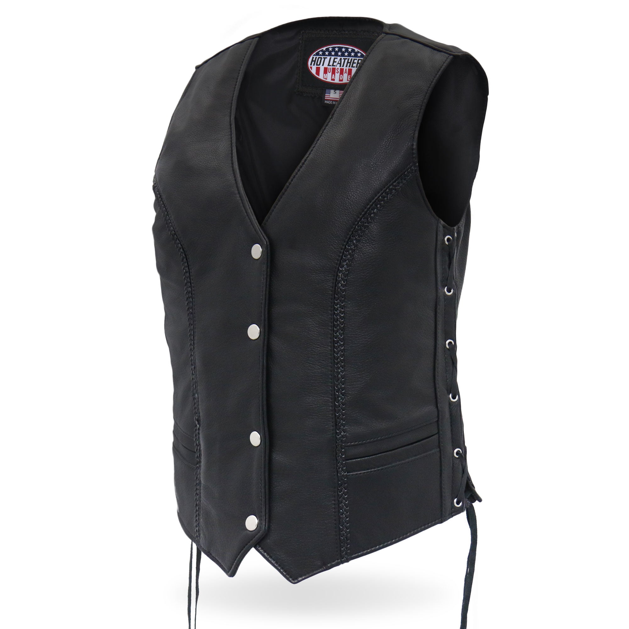 VSL5001 USA Made Ladies Braided Leather Motorcycle Biker Vest