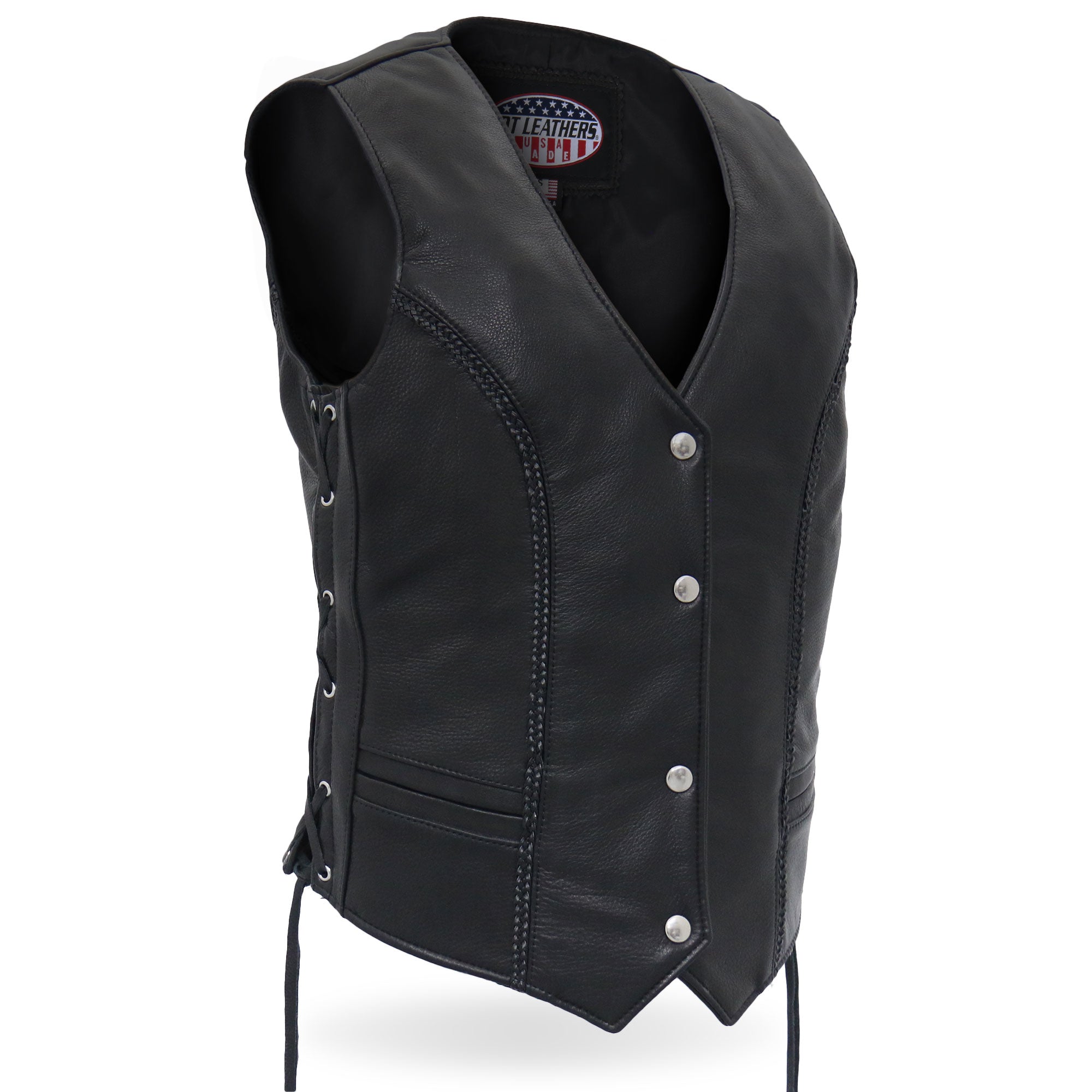 VSL5001 USA Made Ladies Braided Leather Motorcycle Biker Vest