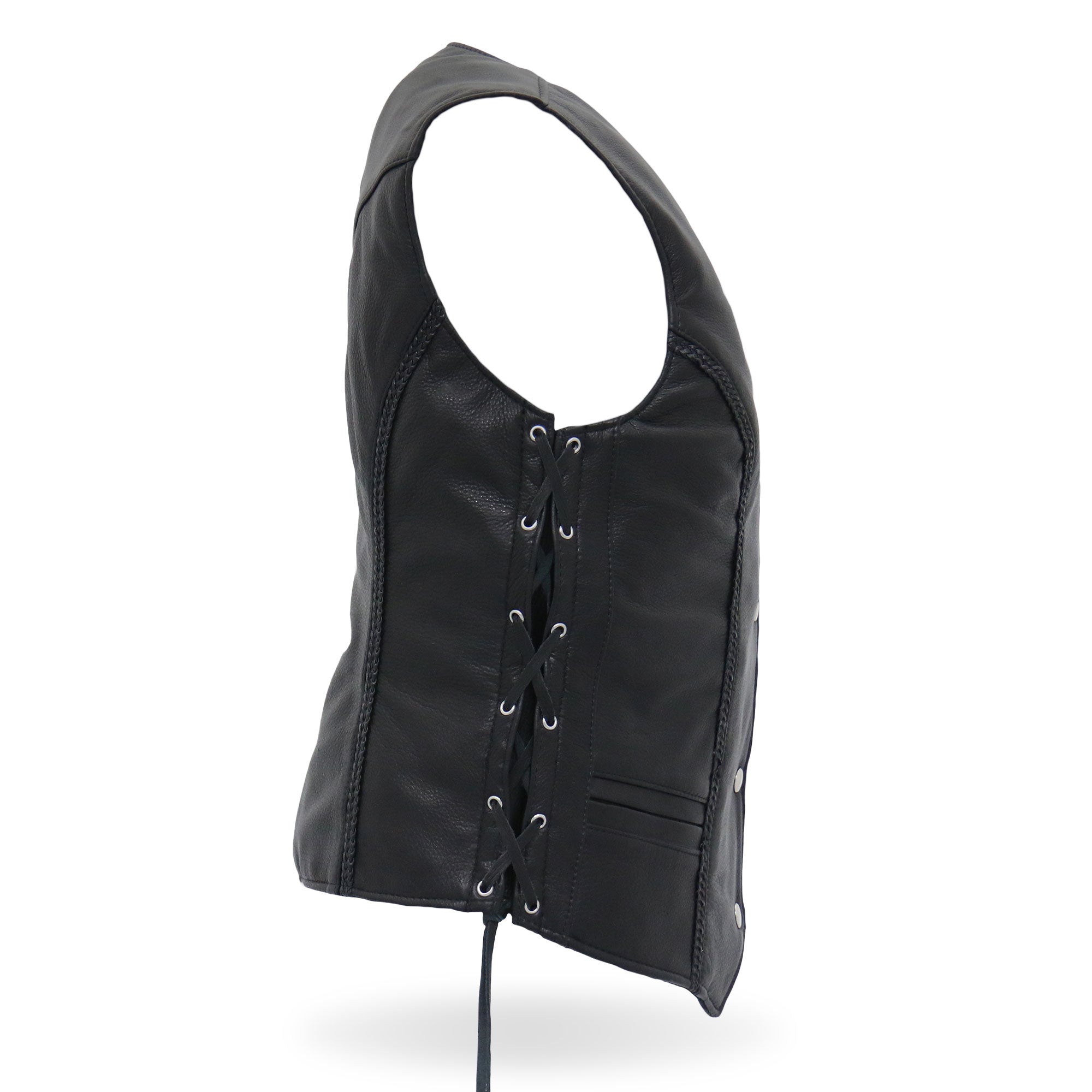 VSL5001 USA Made Ladies Braided Leather Motorcycle Biker Vest