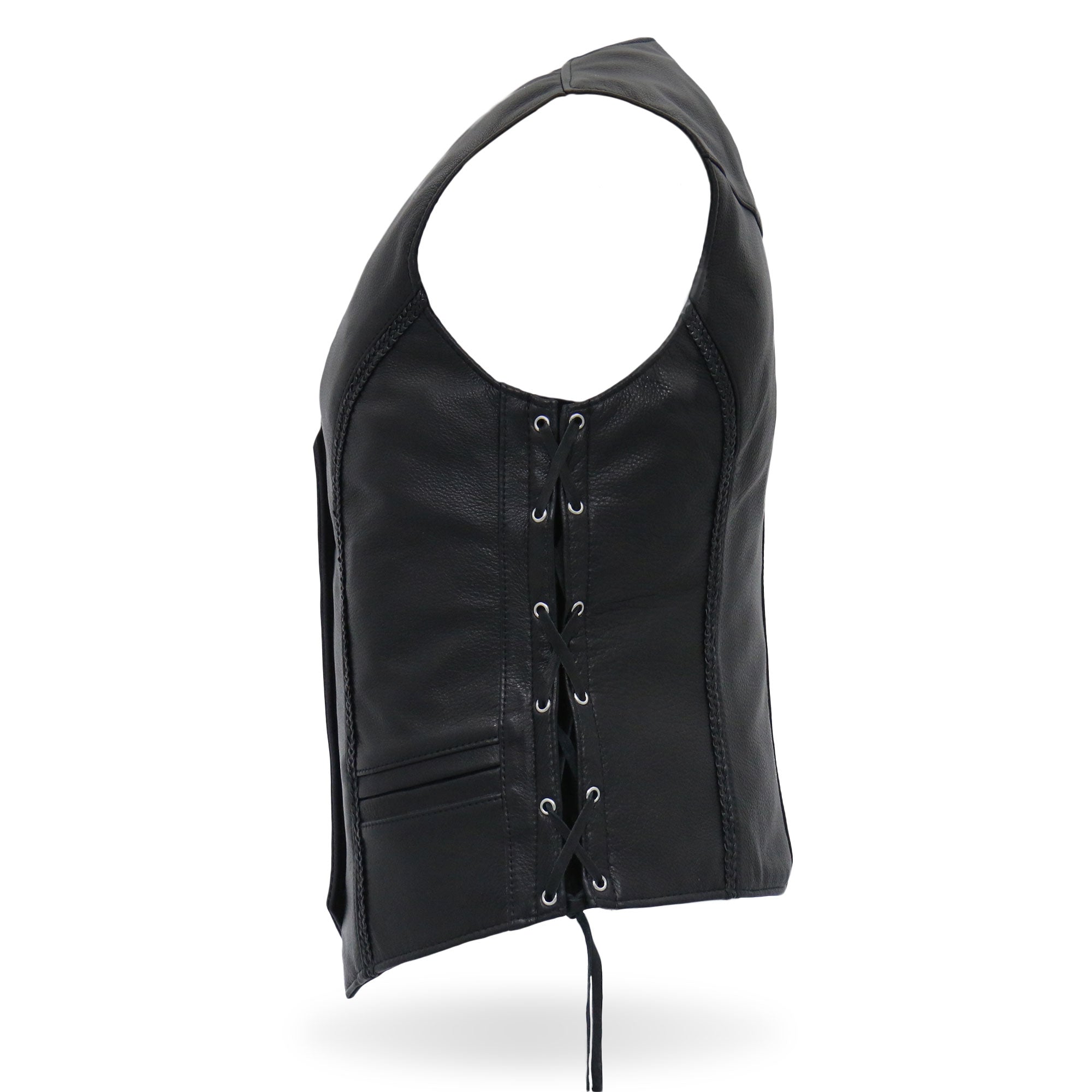 VSL5001 USA Made Ladies Braided Leather Motorcycle Biker Vest