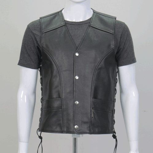 VSM1030 Men's Black Motorcycle 'Conceal and Carry' Leather Biker Vest