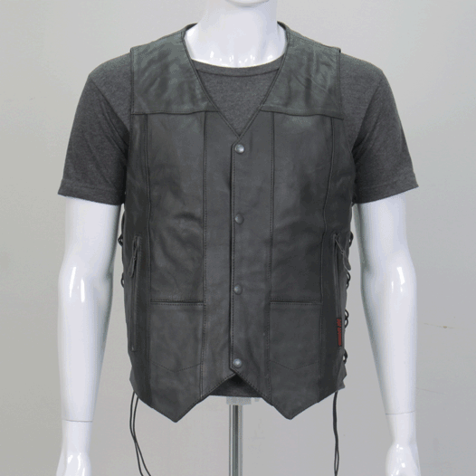 VSM1034 Men's Motorcycle style Black '10 Pocket' Cowhide Leather Biker Vest