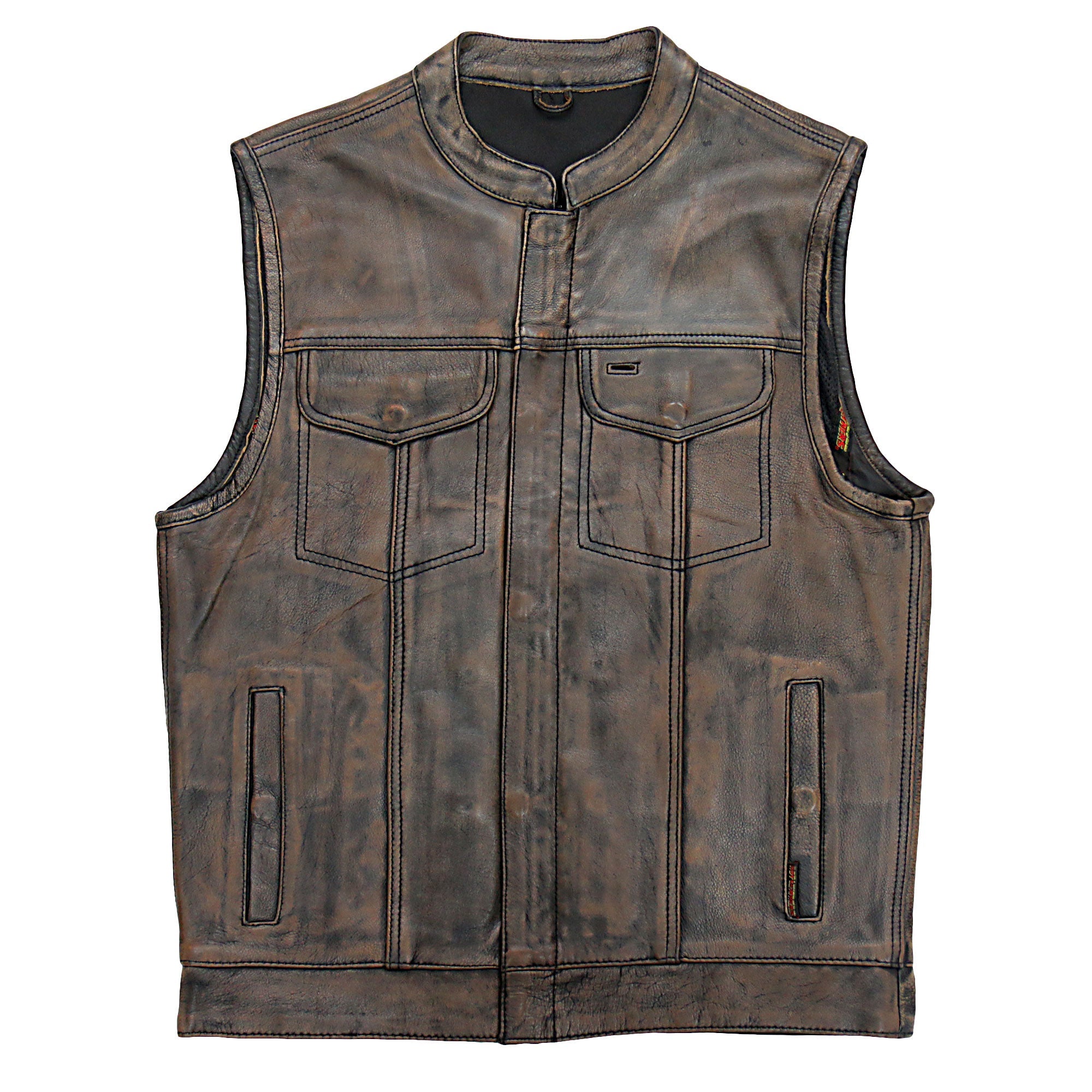 VSM1035 Men's Distressed Brown Motorcycle 'Conceal and Carry' Club Leather Biker Vest