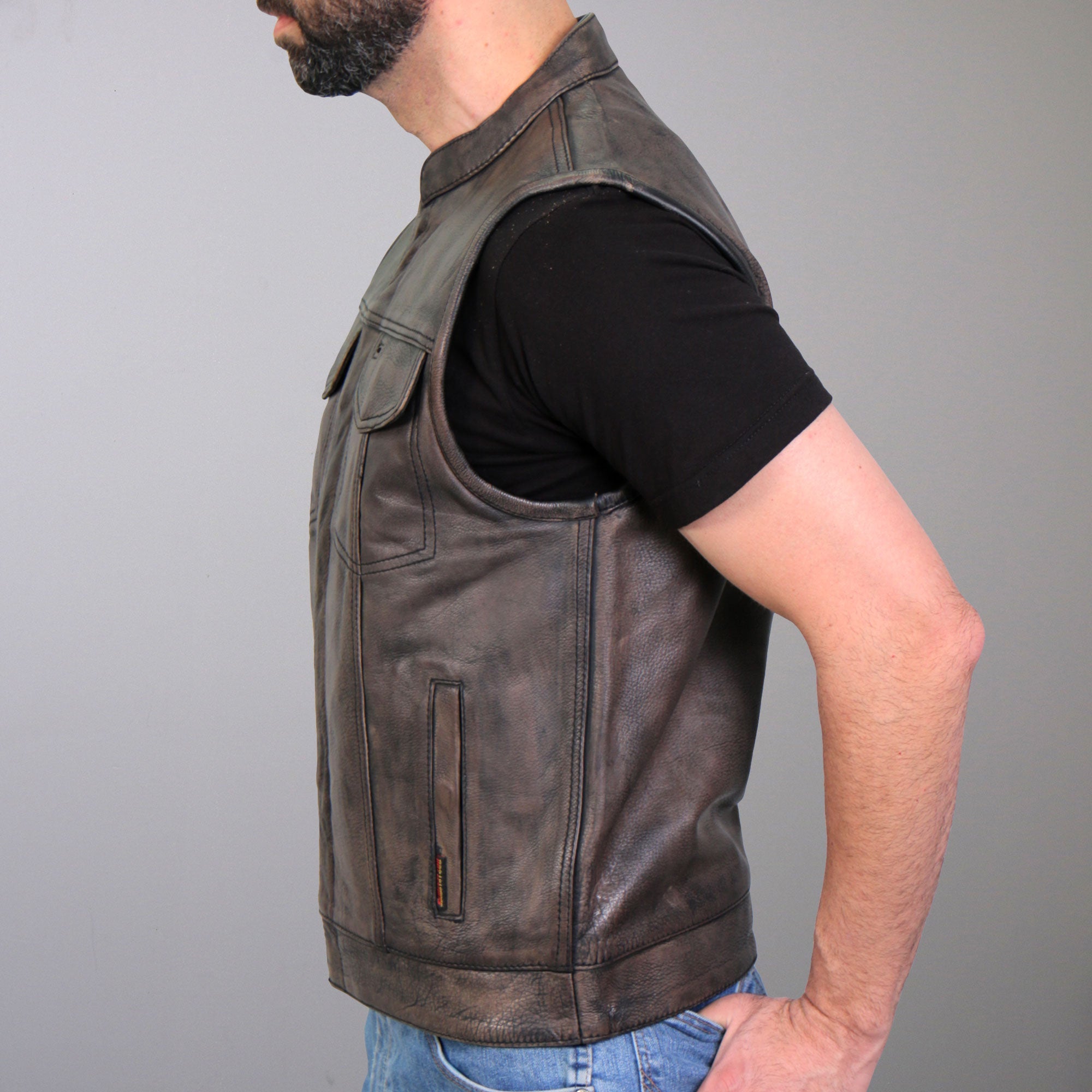 VSM1035 Men's Distressed Brown Motorcycle 'Conceal and Carry' Club Leather Biker Vest