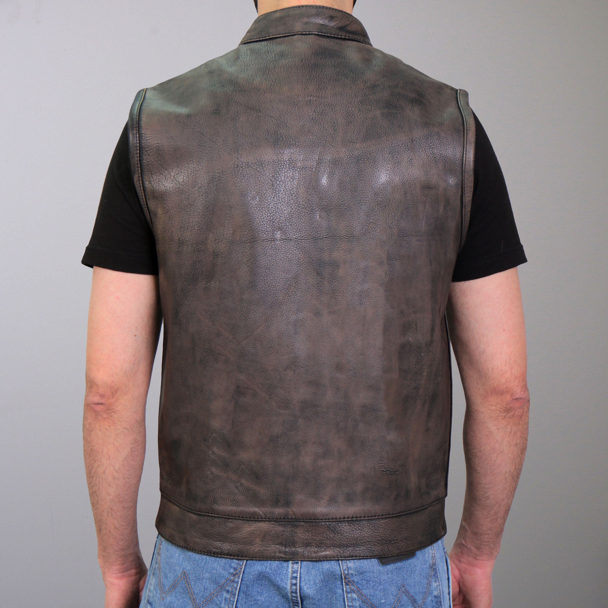 VSM1035 Men's Distressed Brown Motorcycle 'Conceal and Carry' Club Leather Biker Vest