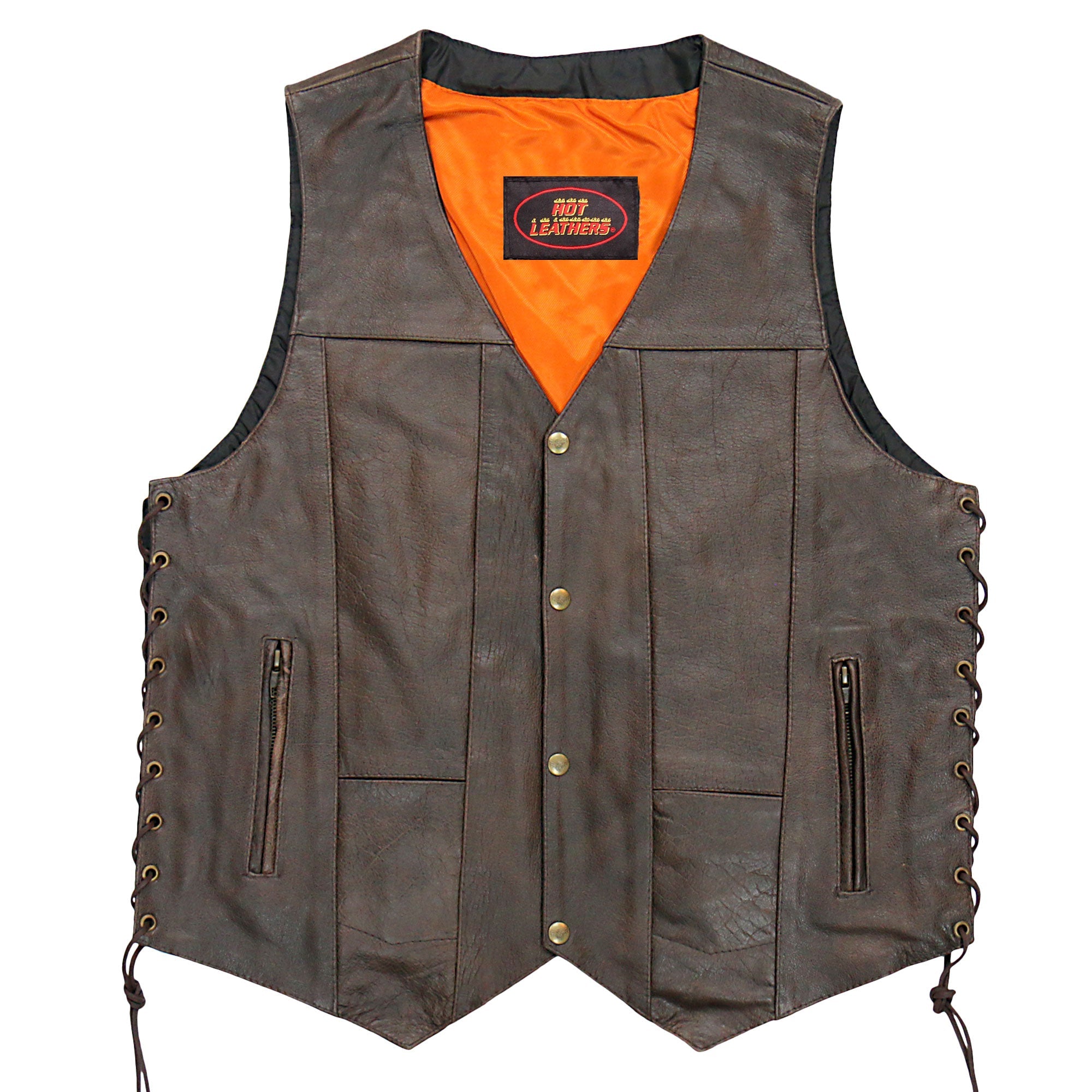 VSM1040 Men's Retro Brown Motorcycle style 'Side Lace' Leather Biker Vest