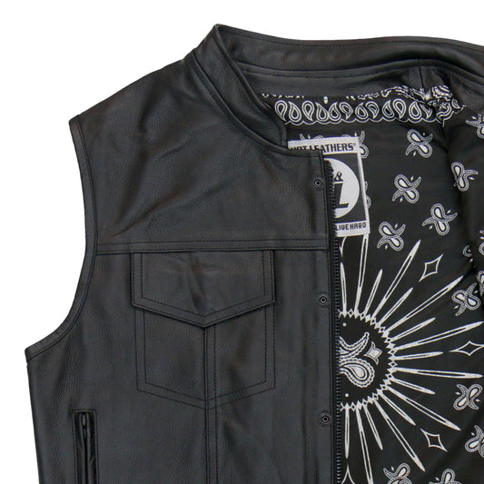 VSM1049 Men's Black 'Paisley' Motorcycle Club style Conceal and Carry Leather Biker Vest