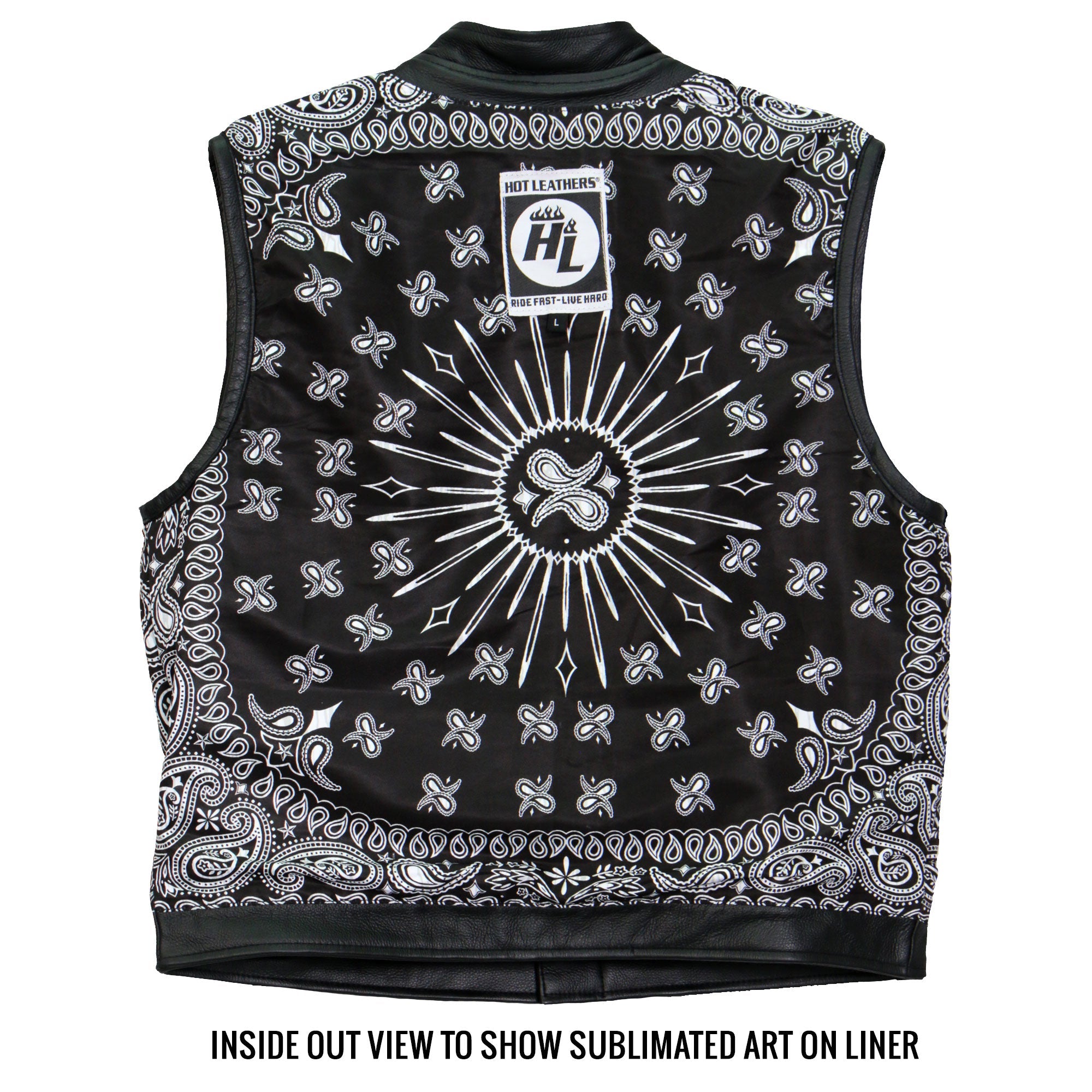 VSM1049 Men's Black 'Paisley' Motorcycle Club style Conceal and Carry Leather Biker Vest
