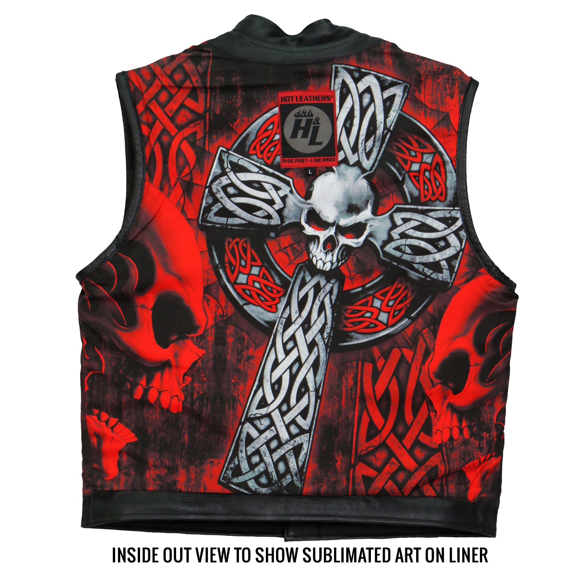 VSM1051 Men's Black 'Celtic Cross' Motorcycle Club Style Conceal and Carry Leather Biker Vest