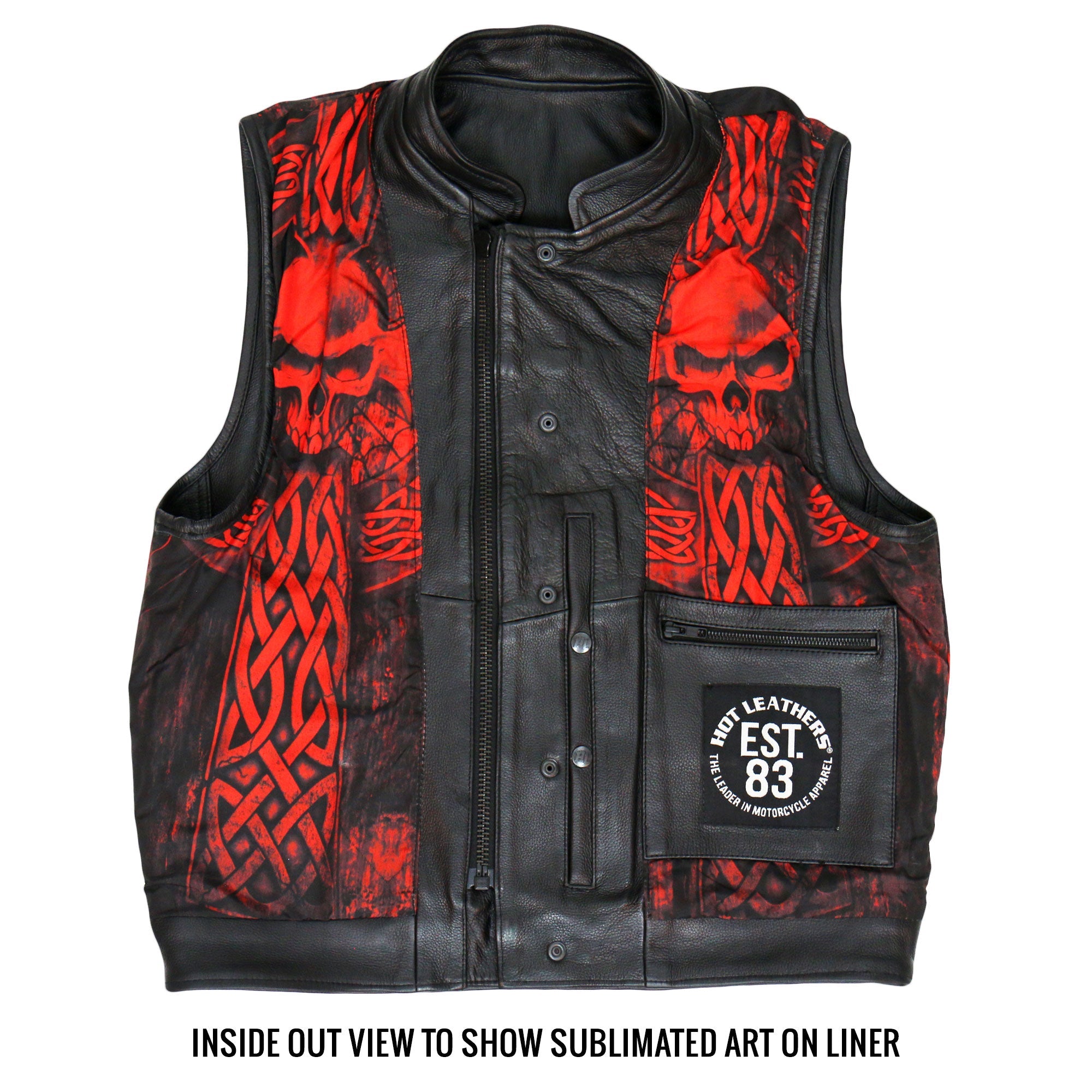 VSM1051 Men's Black 'Celtic Cross' Motorcycle Club Style Conceal and Carry Leather Biker Vest