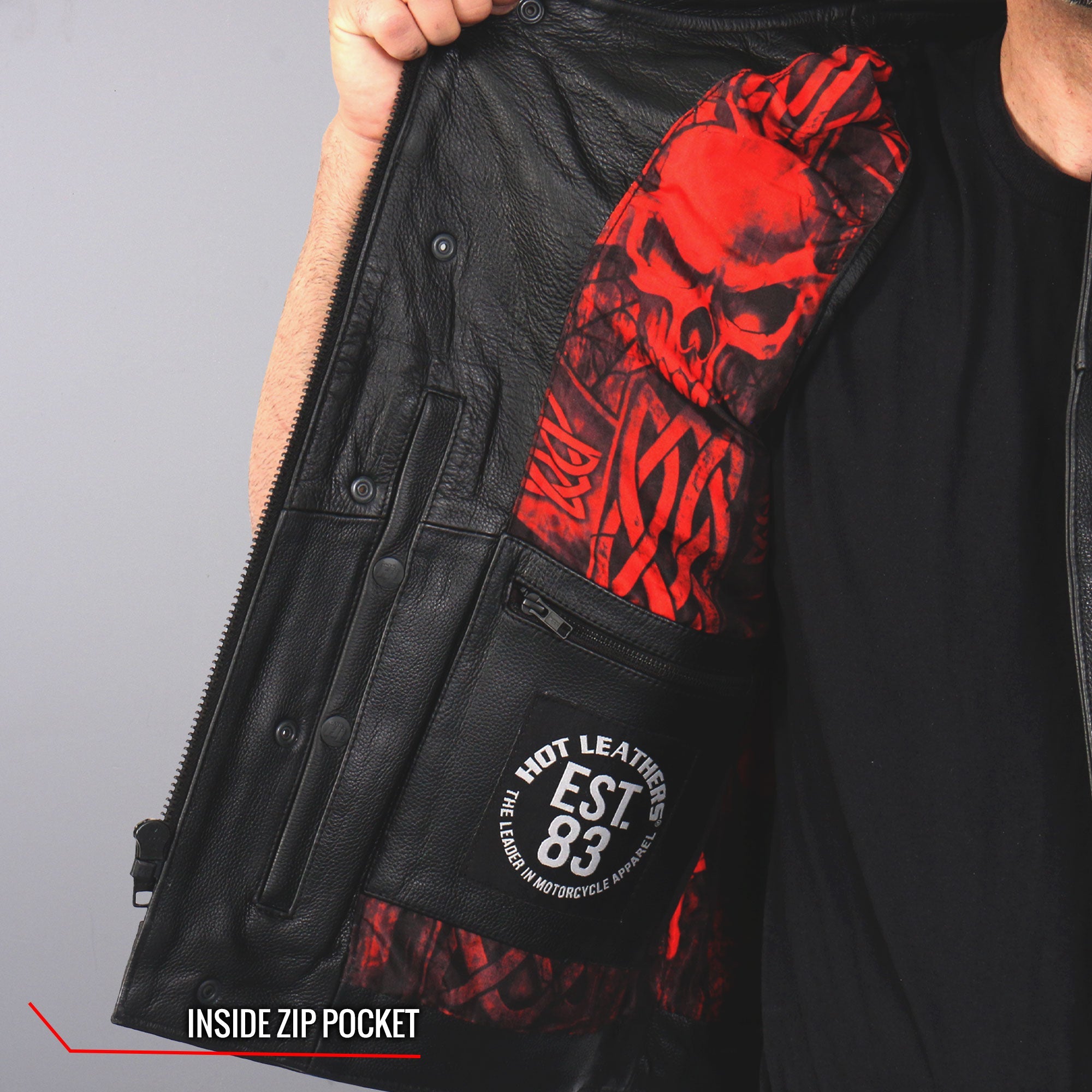 VSM1051 Men's Black 'Celtic Cross' Motorcycle Club Style Conceal and Carry Leather Biker Vest