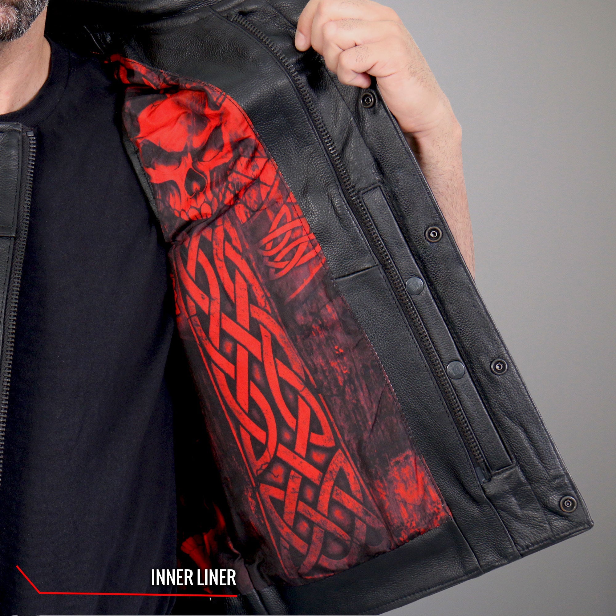 VSM1051 Men's Black 'Celtic Cross' Motorcycle Club Style Conceal and Carry Leather Biker Vest