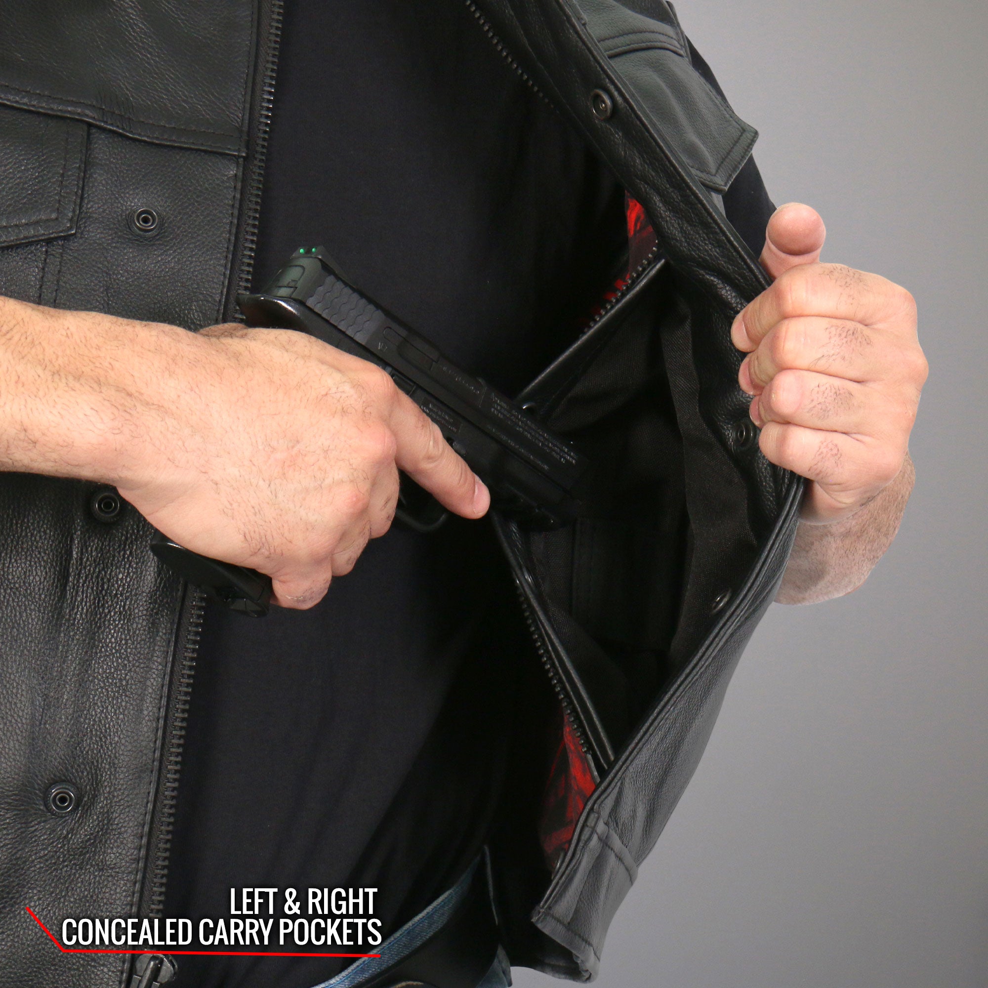 VSM1051 Men's Black 'Celtic Cross' Motorcycle Club Style Conceal and Carry Leather Biker Vest