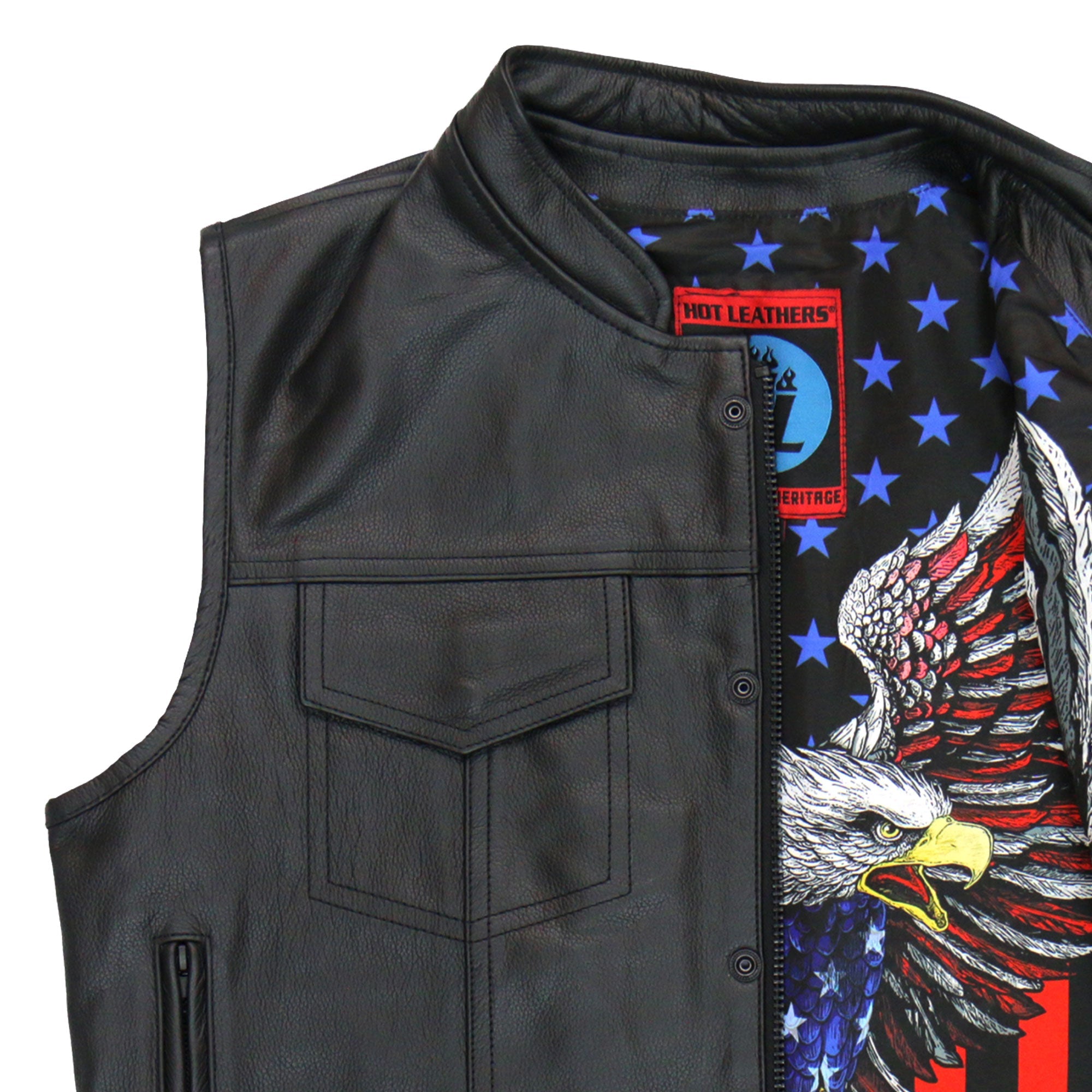 VSM1052 Men's Black 'Patriotic' Motorcycle Club style Conceal and Carry Leather Biker Vest