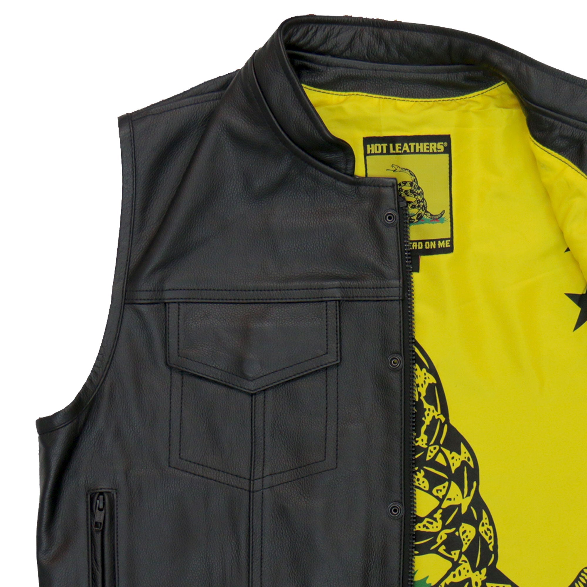 VSM1053 Men's Black 'Don't Tread On Me' Motorcycle Club Style Conceal and Carry Leather Biker Vest