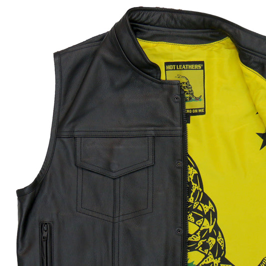 VSM1053 Men's Black 'Don't Tread On Me' Motorcycle Club Style Conceal and Carry Leather Biker Vest
