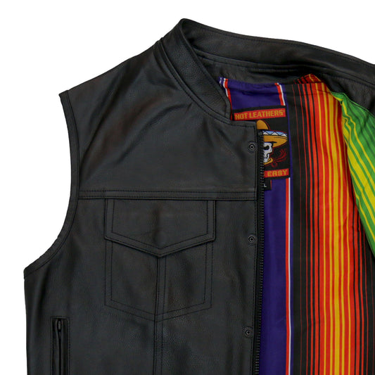 VSM1057 Men’s Black 'Mexican Blanket' Motorcycle Club Style Conceal and Carry Leather Biker Vest