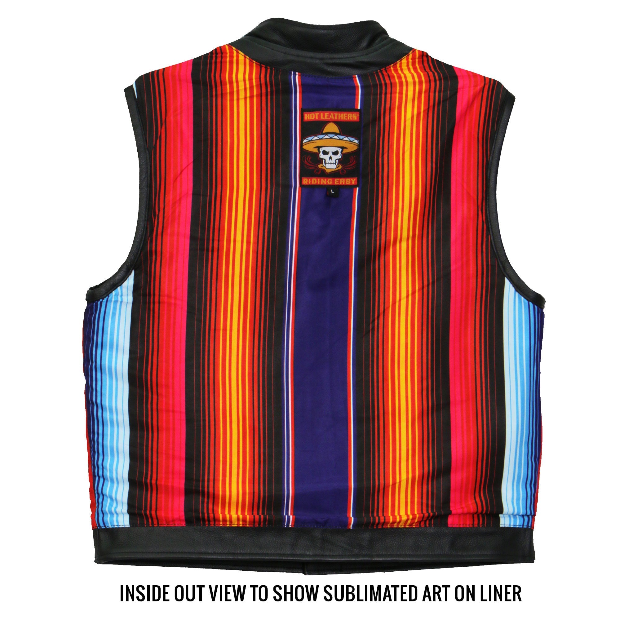 VSM1057 Men’s Black 'Mexican Blanket' Motorcycle Club Style Conceal and Carry Leather Biker Vest