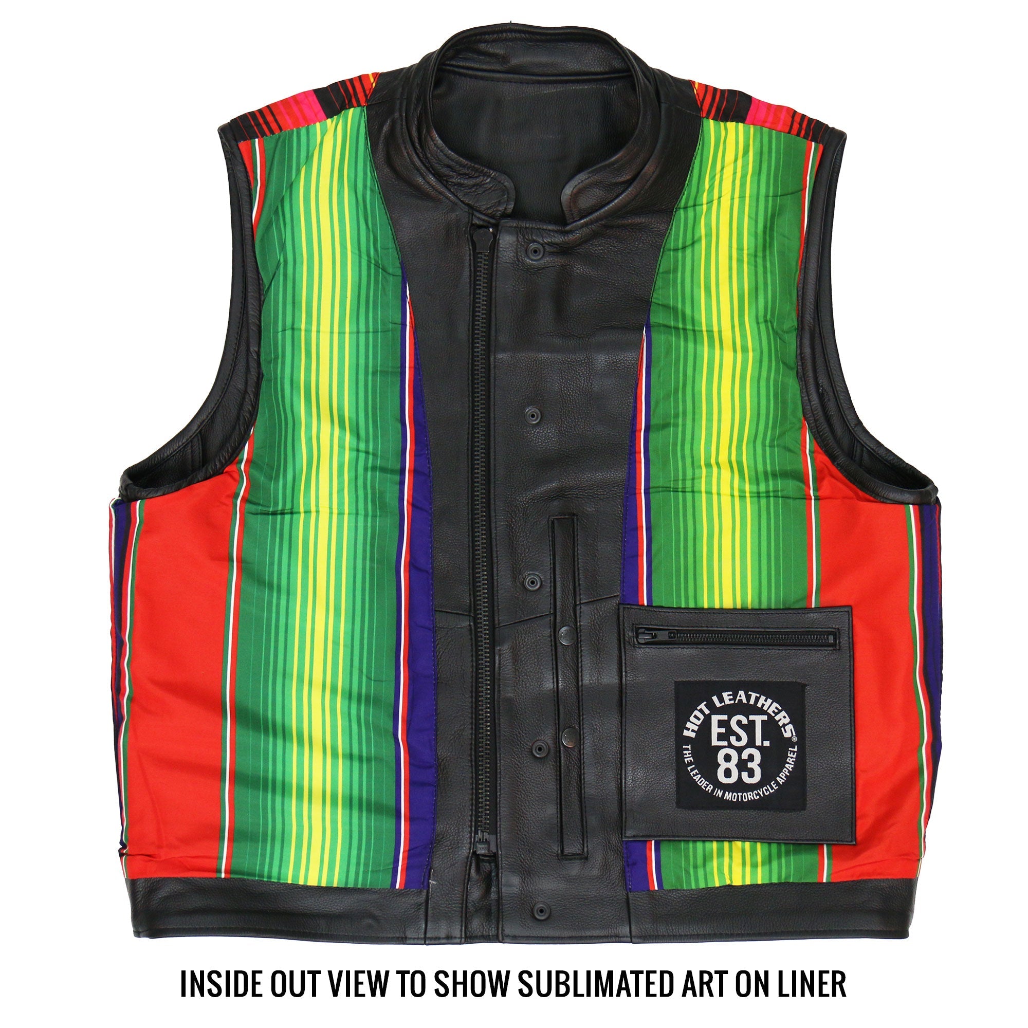 VSM1057 Men’s Black 'Mexican Blanket' Motorcycle Club Style Conceal and Carry Leather Biker Vest