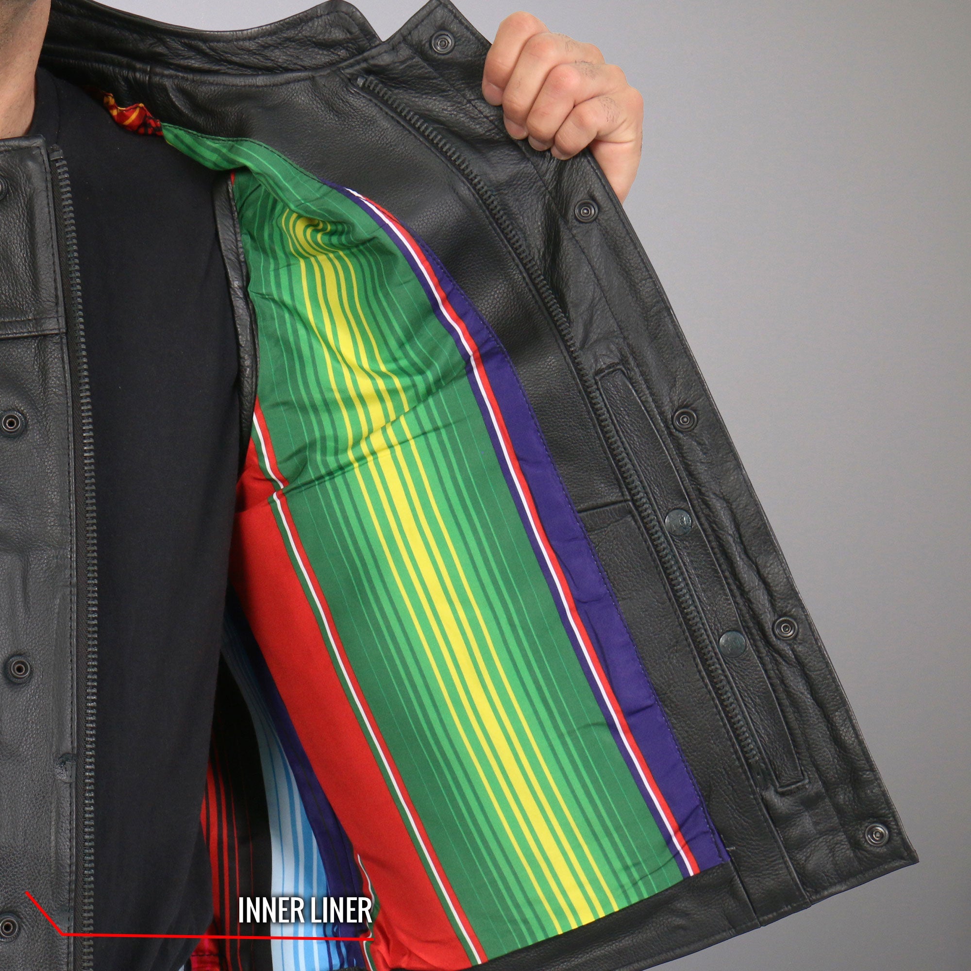 VSM1057 Men’s Black 'Mexican Blanket' Motorcycle Club Style Conceal and Carry Leather Biker Vest