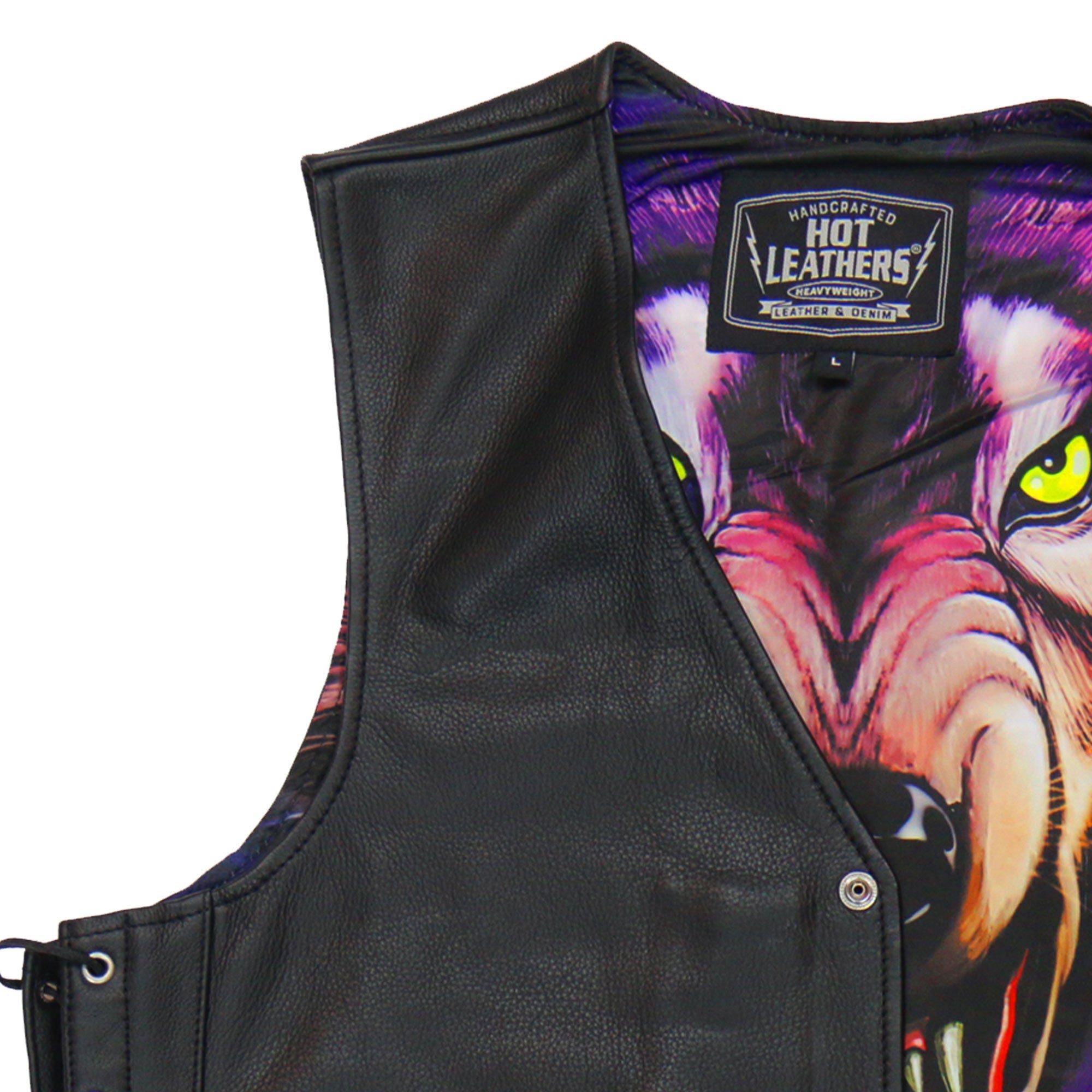 VSM1062 Men's Black 'Lone Wolf' Motorcycle style Conceal and Carry Side Lace Leather Biker Vest