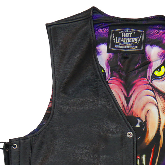 VSM1062 Men's Black 'Lone Wolf' Motorcycle style Conceal and Carry Side Lace Leather Biker Vest