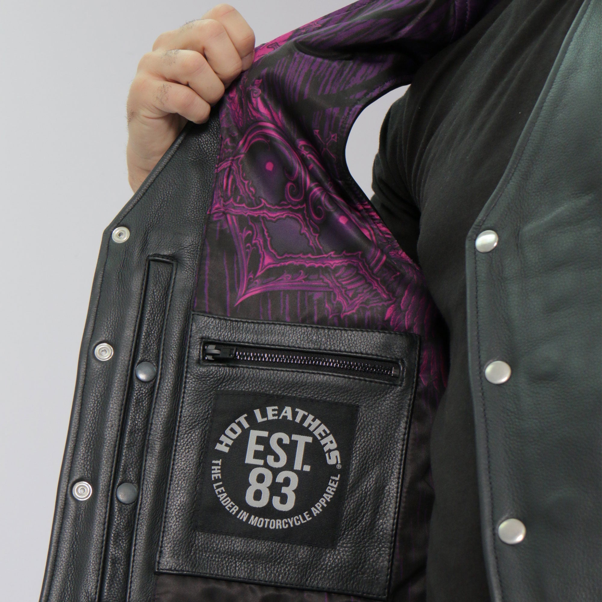 VSM1063 Men's Black 'Blessed' Motorcycle style Conceal and Carry Side Lace Leather Biker Vest